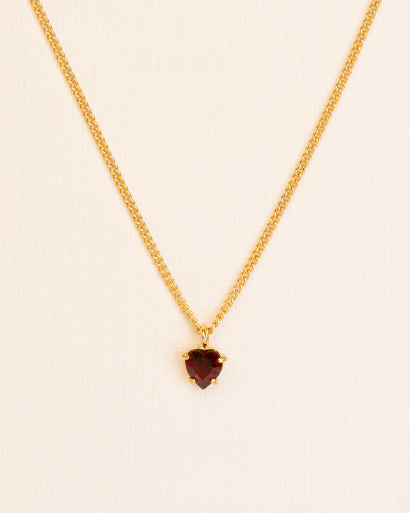 Heart garnet necklace gold plated
