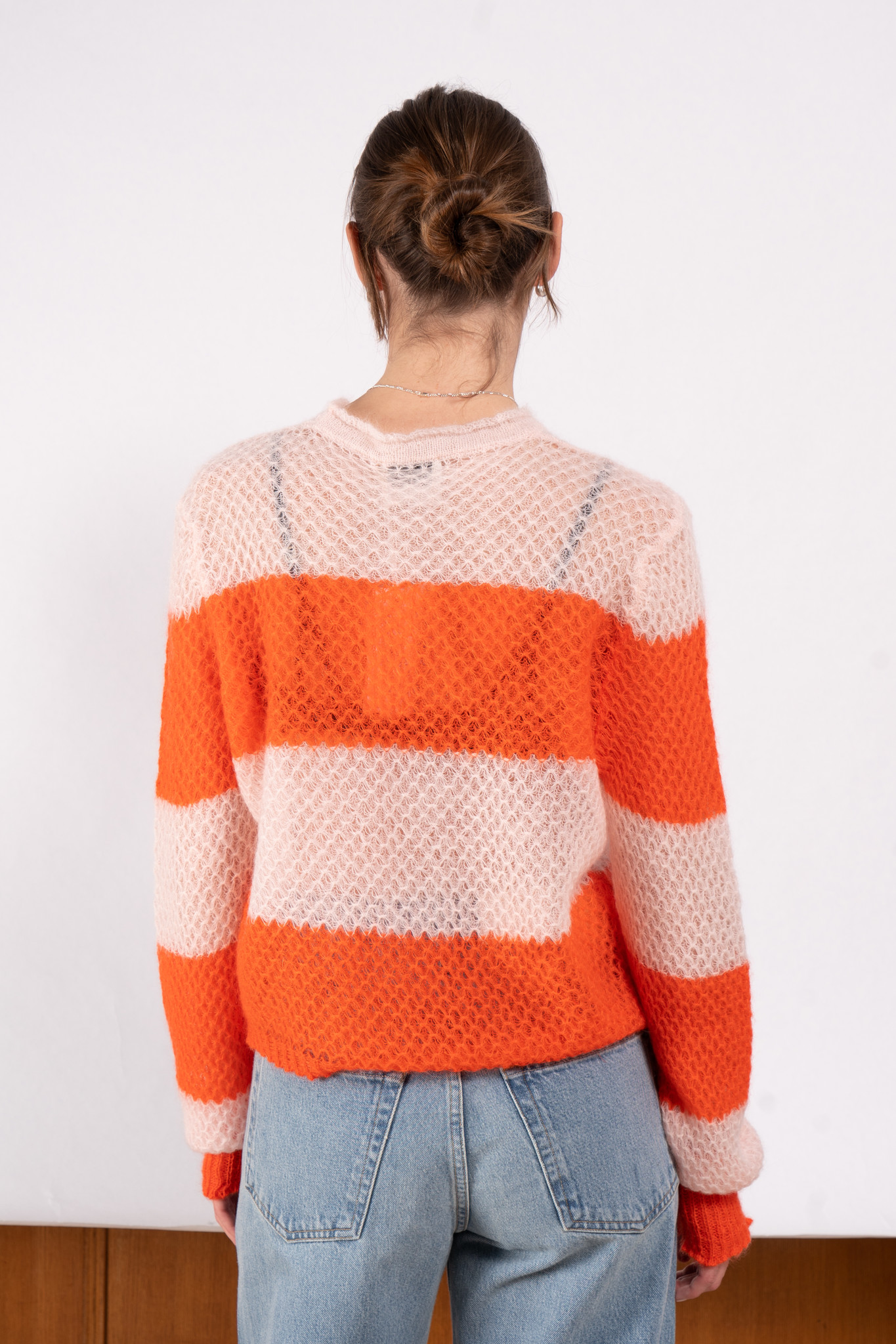 Mohair bold stripe roundneck sweater Tangerine