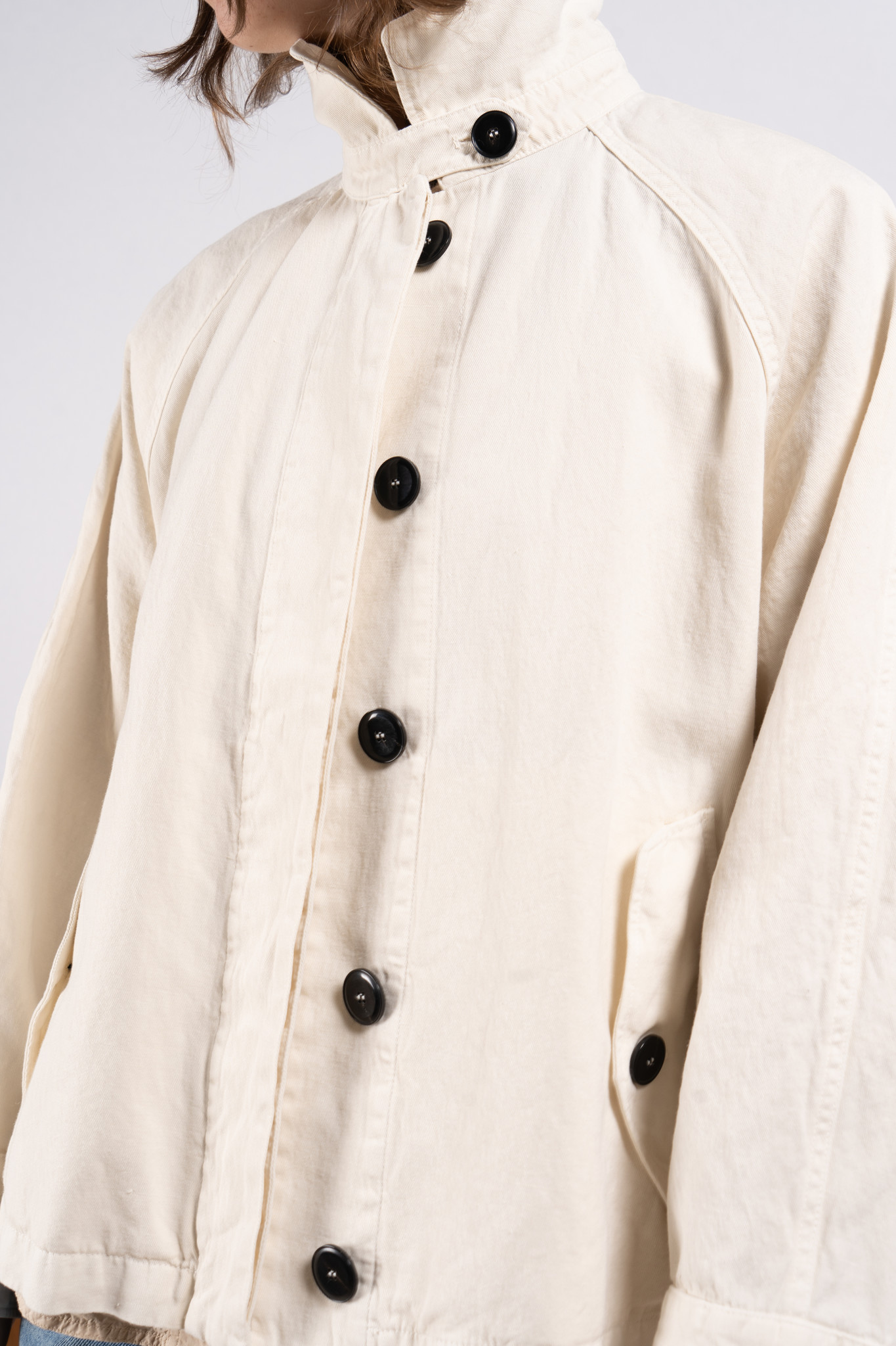 Cotton Linen Black Buttons  jacket Ecru