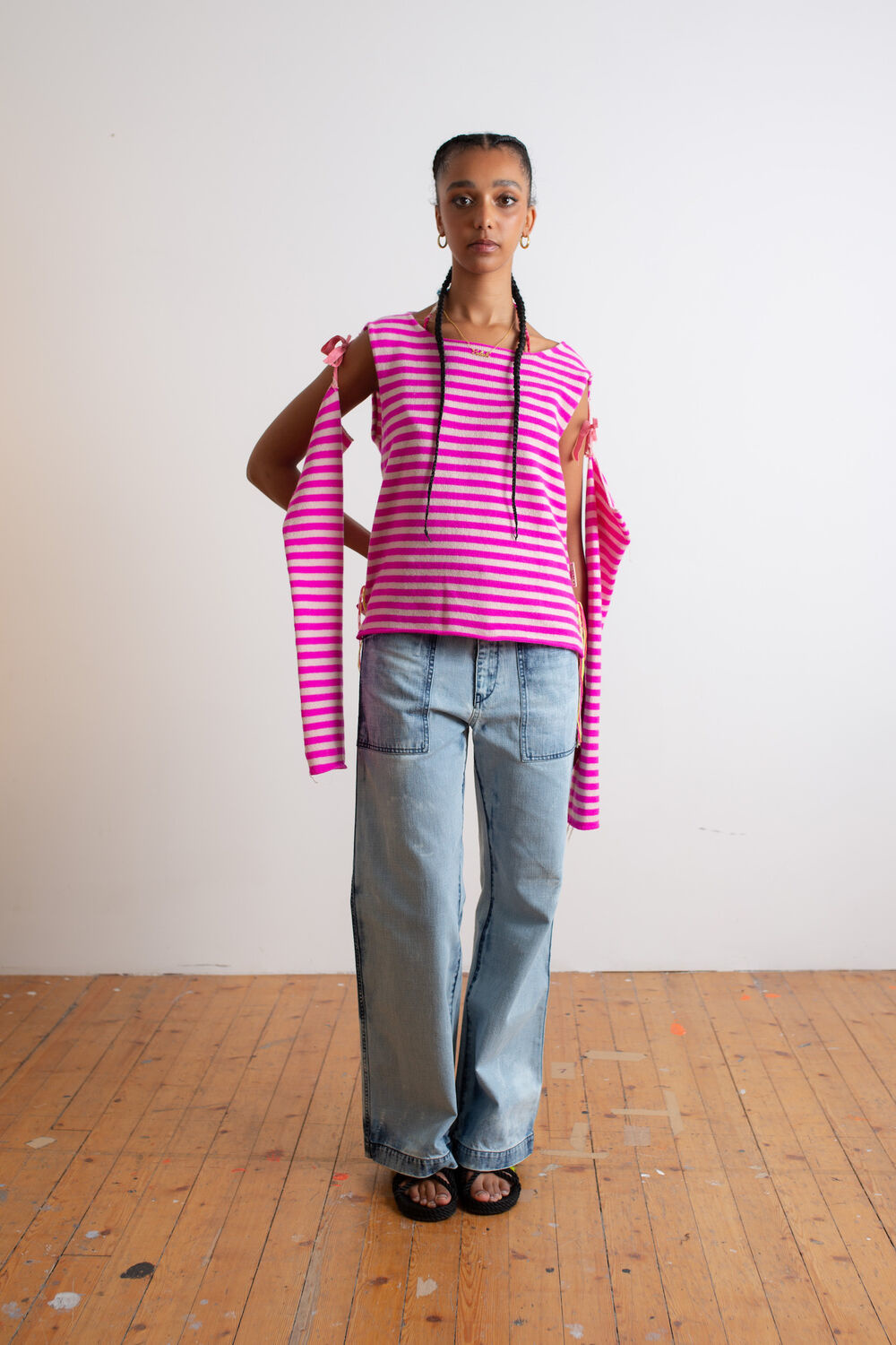 Olive striped sweater Neon/Light Pink