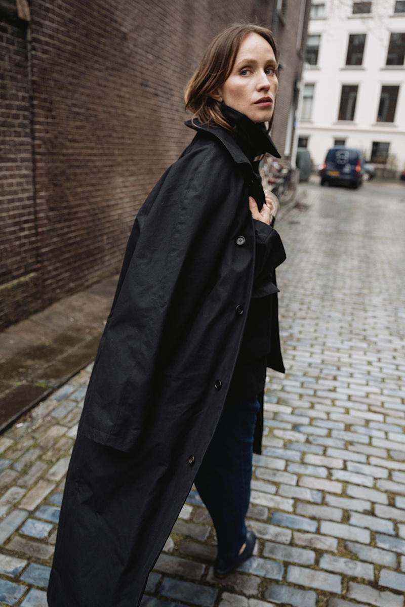 Josseline Long Waxed Coat Off-Black