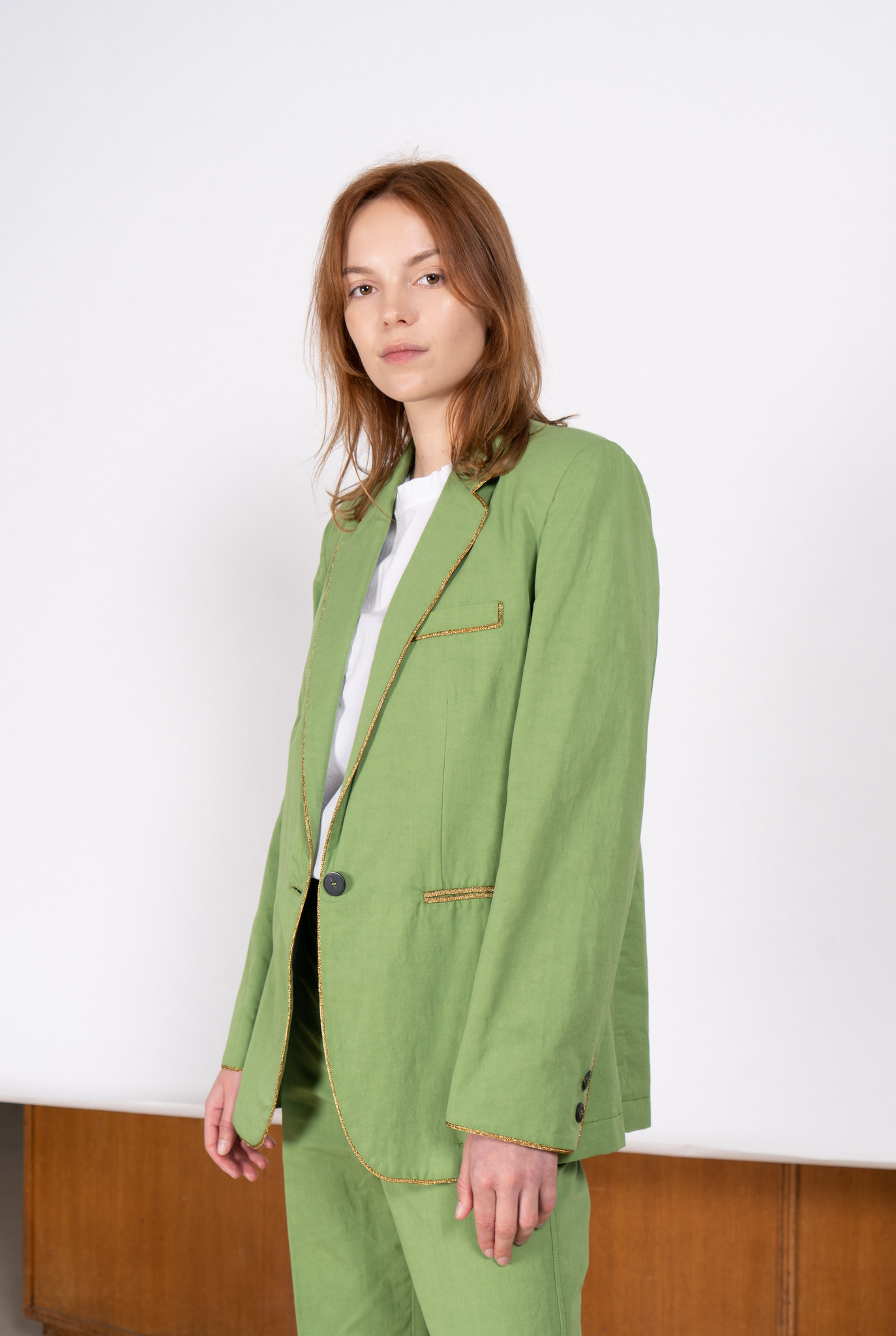 Cotton linen twill sartortial jacket Green