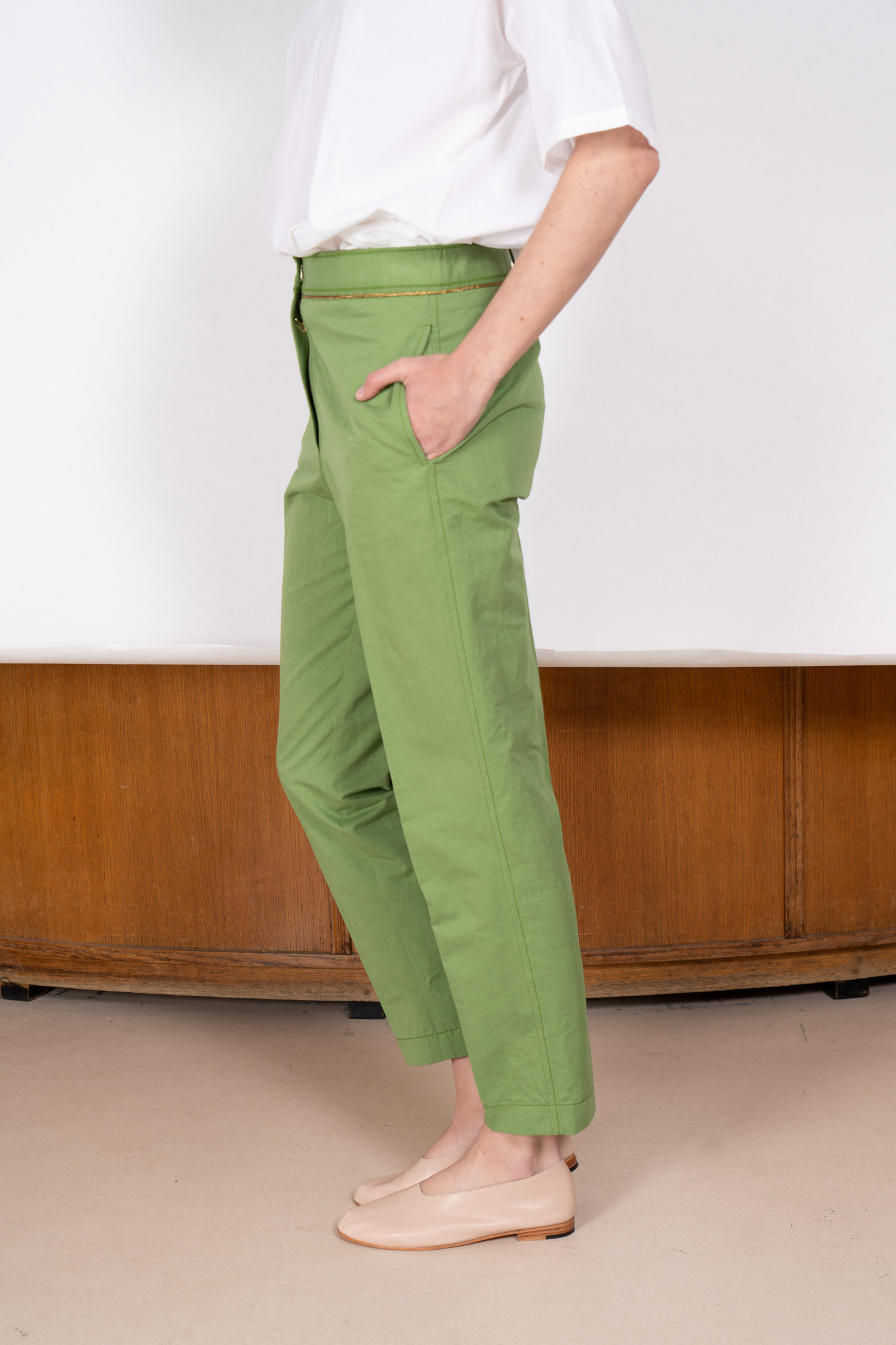 Cotton Linen Twill Straight Leg Pant