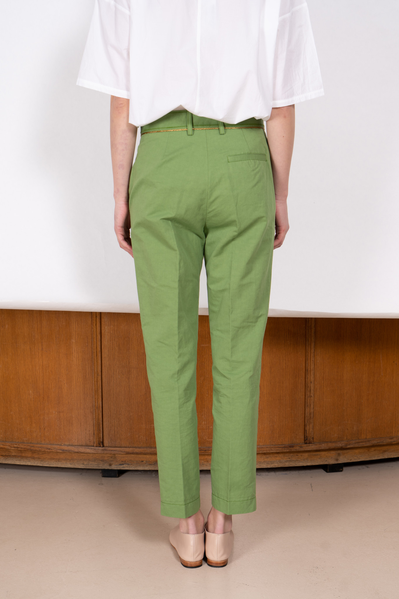 Cotton Linen Twill Cigarette pants Green