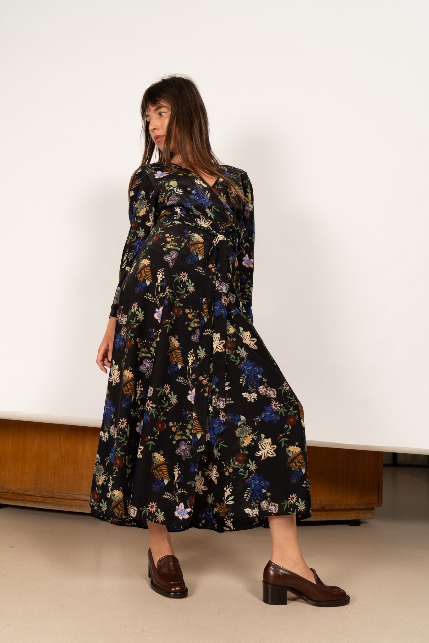 Forte Forte Flower crepe de chine silk long dress Black