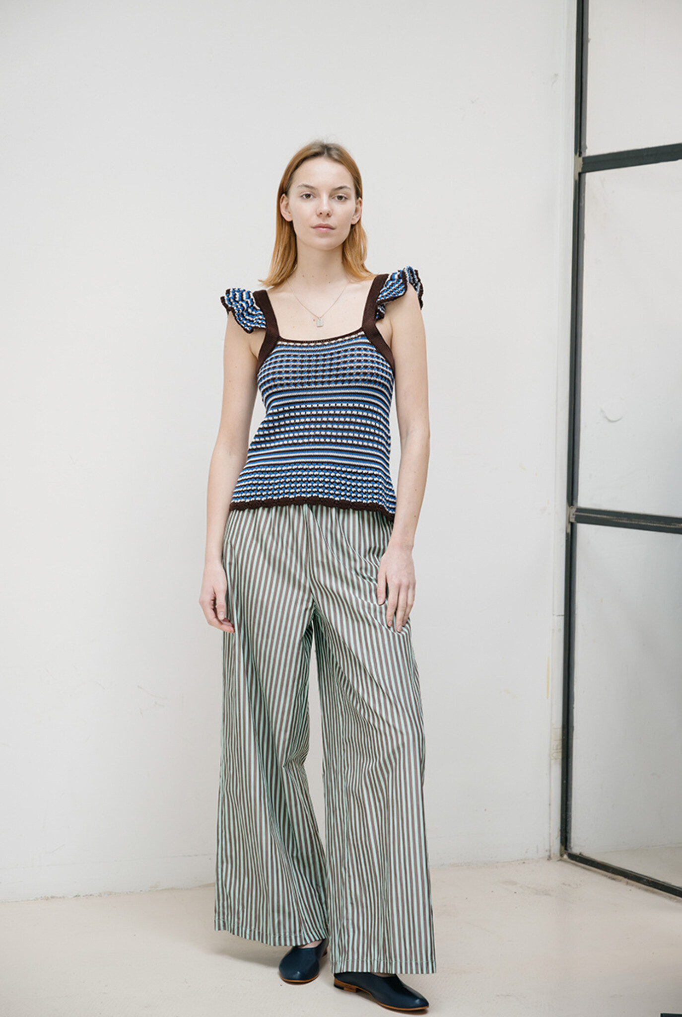 Striped taffetas palazzo pants Sweet Choco Aqua