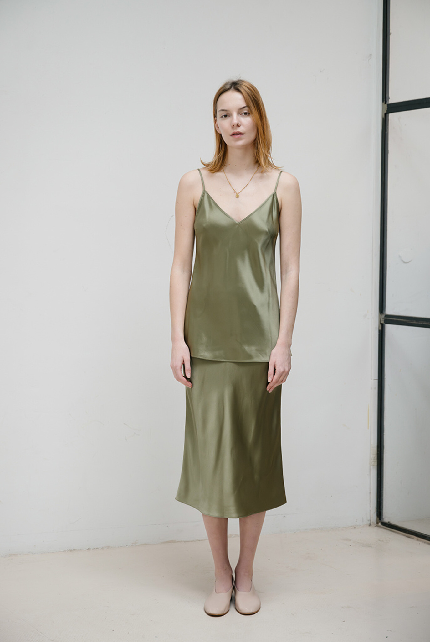 Isaak Skirt Silk Satin Dark Olive