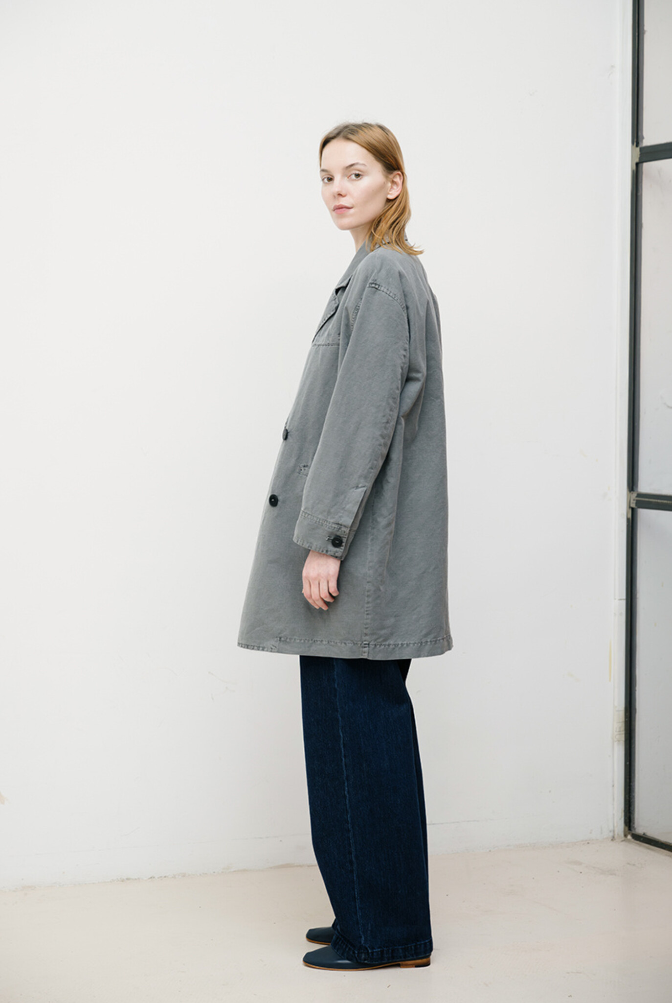 Cotton linen oversized coat Carbon