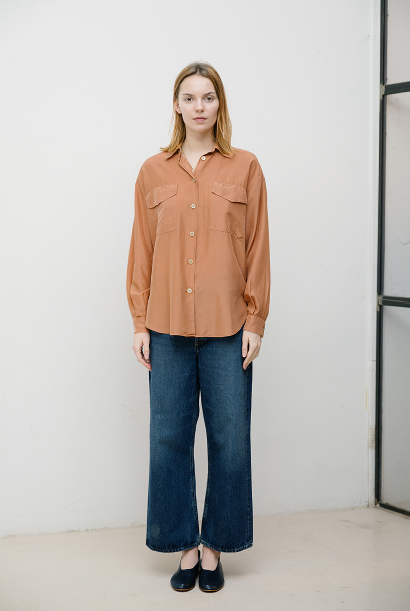 Habotai silk oversized shirt Copper