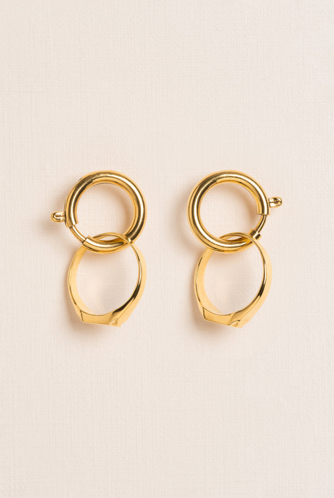 Stud earrings with signet ring, spring ring clasp Gold