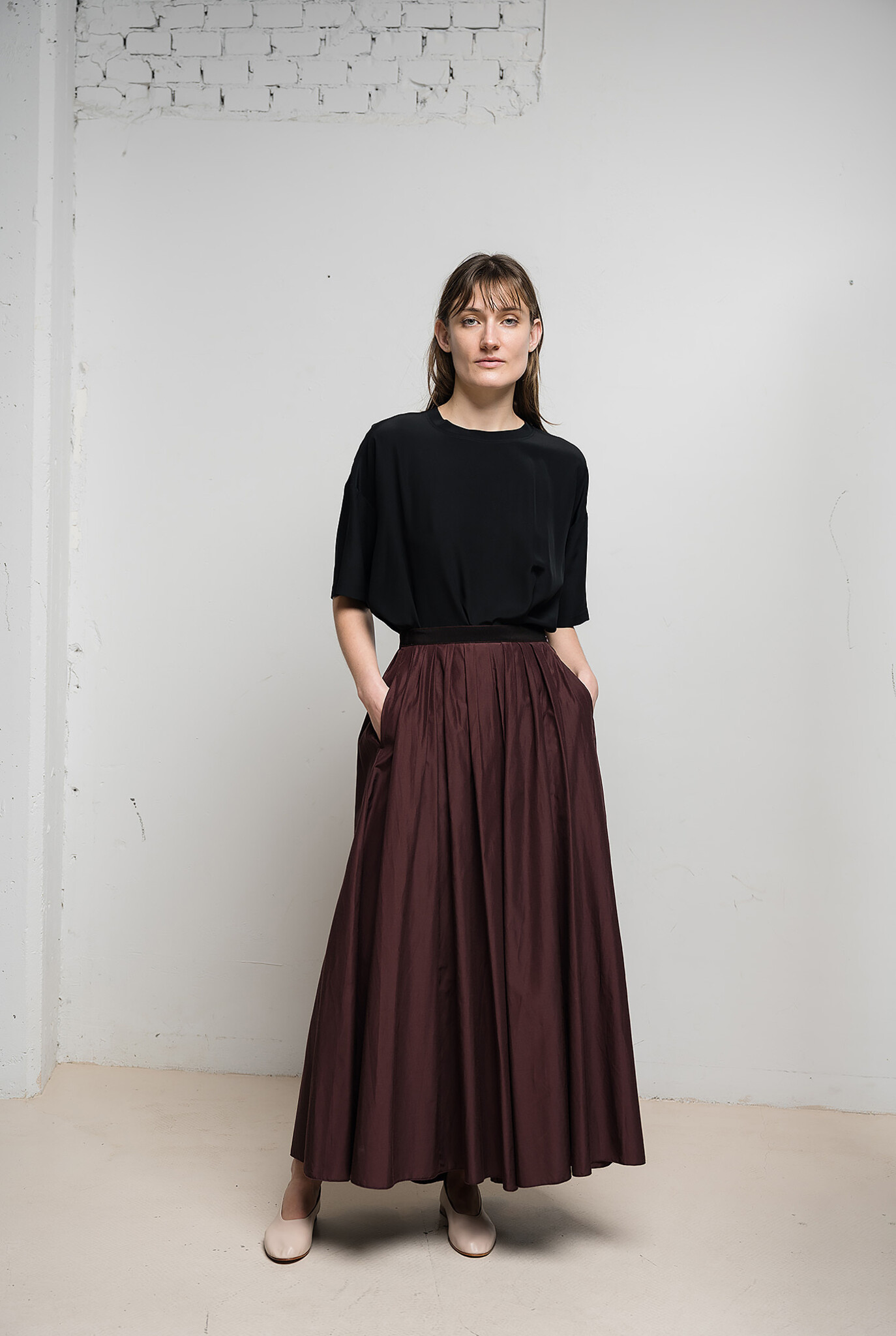 Chic Taffettas Long Skirt Cacao