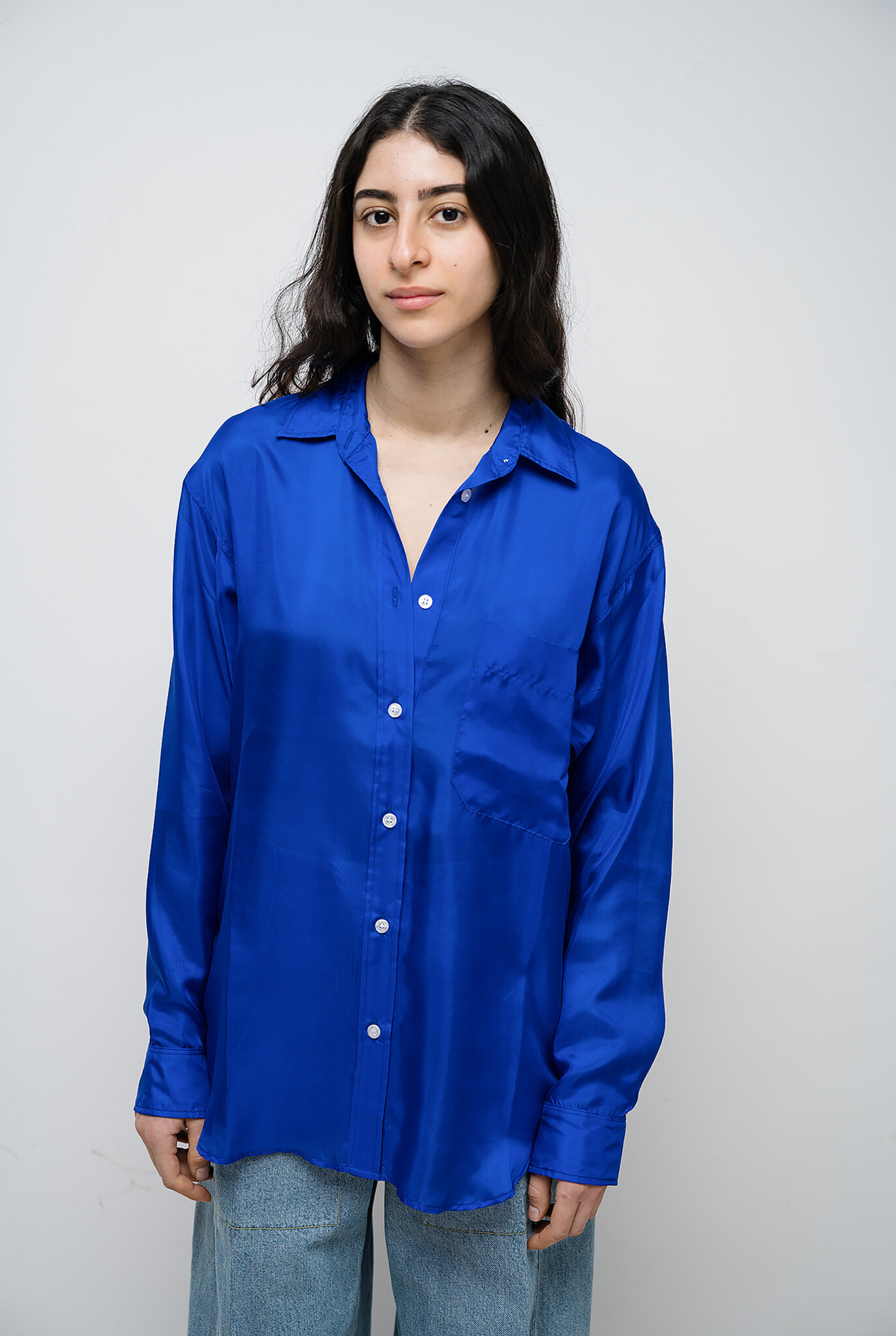 Nico oversized silk mens shirt Blue