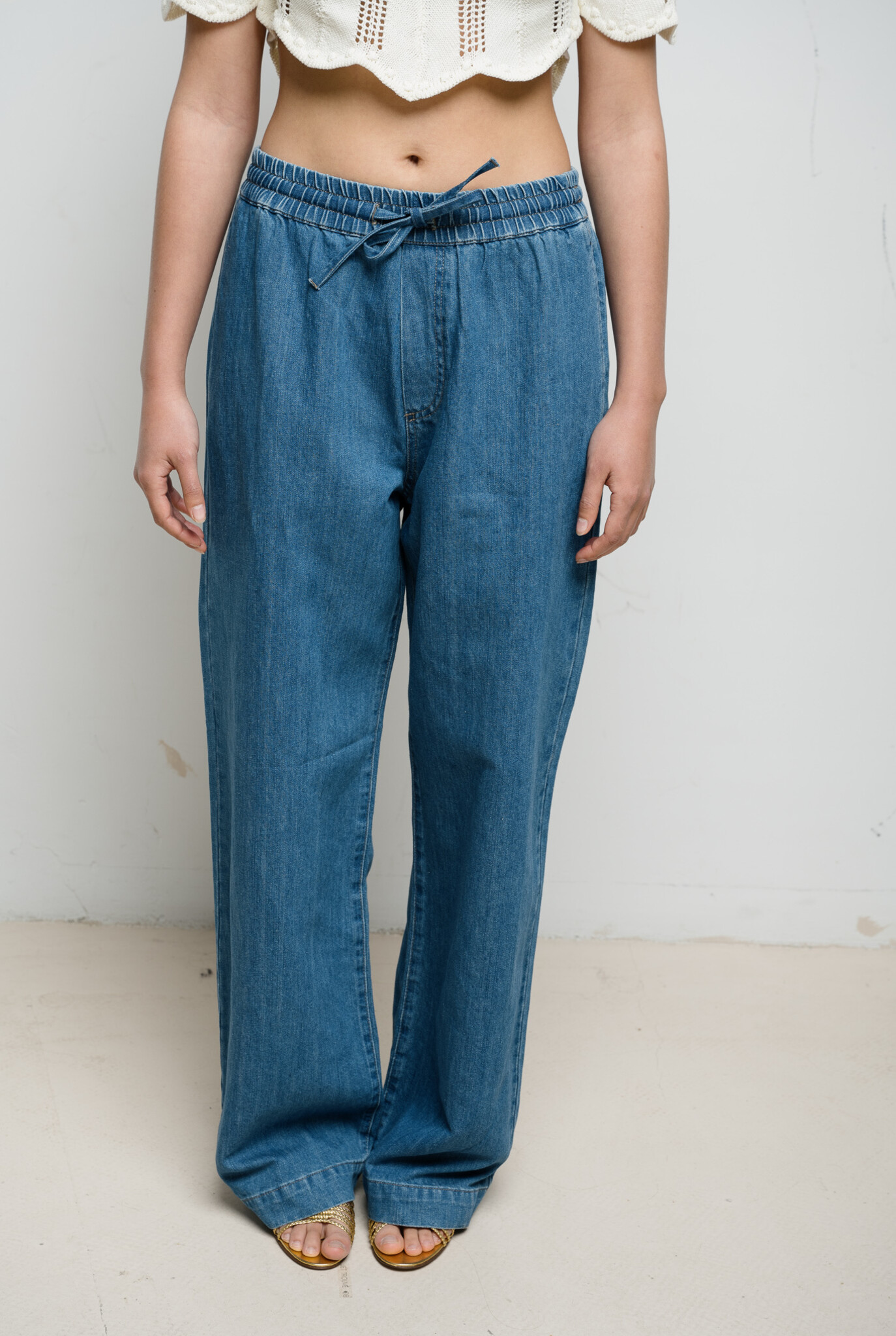 Waist tie denim pants Light Dirty Indigo