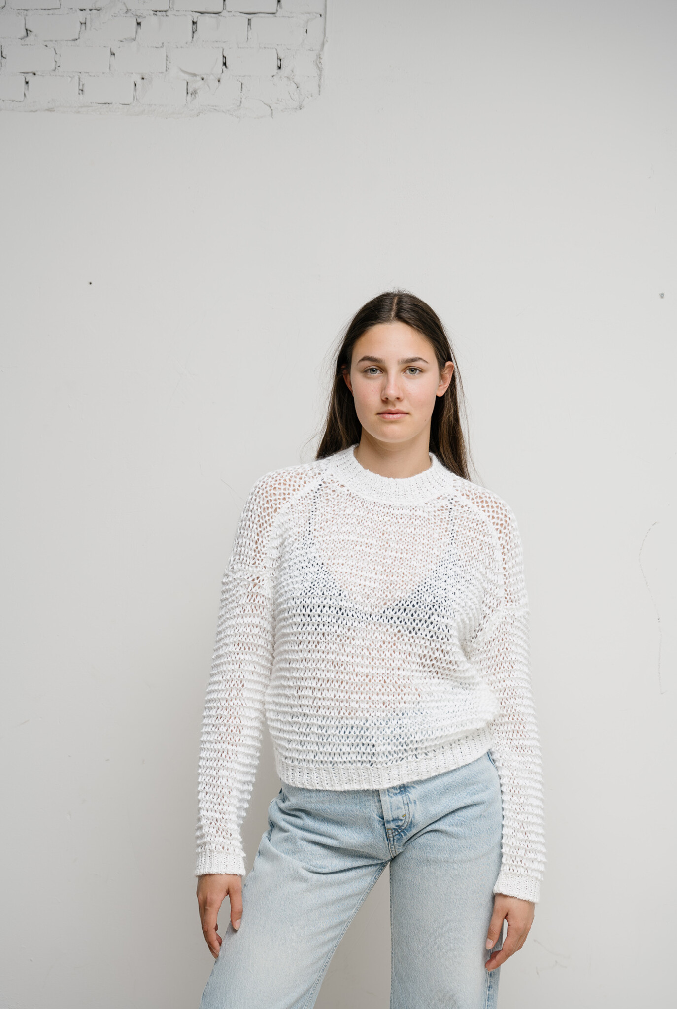 Chamois tape roundneck sweater White