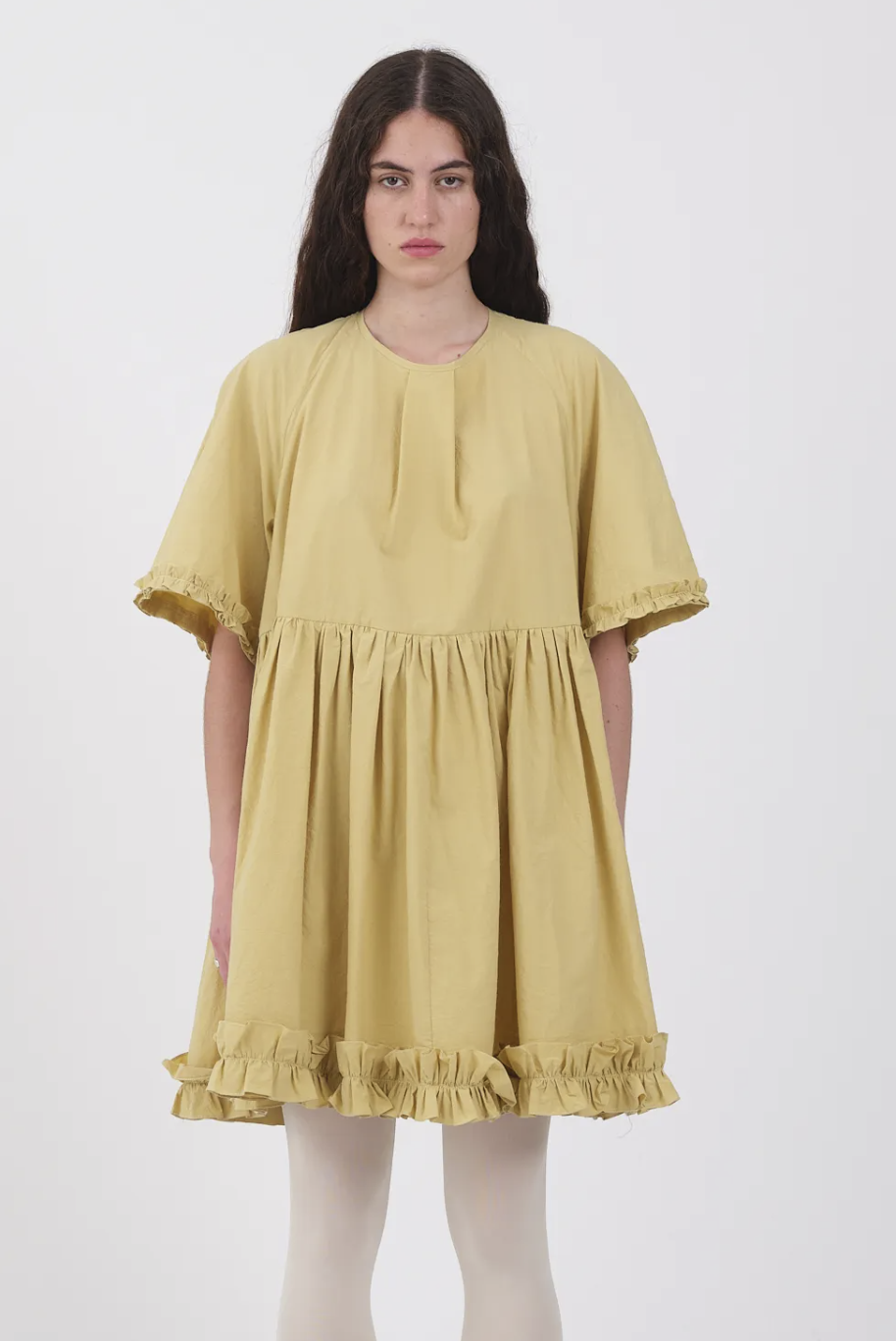 Japanese Crisp Cotton Delilah Frill Dress Celery