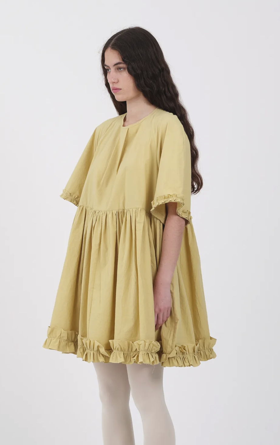Japanese Crisp Cotton Delilah Frill Dress Celery
