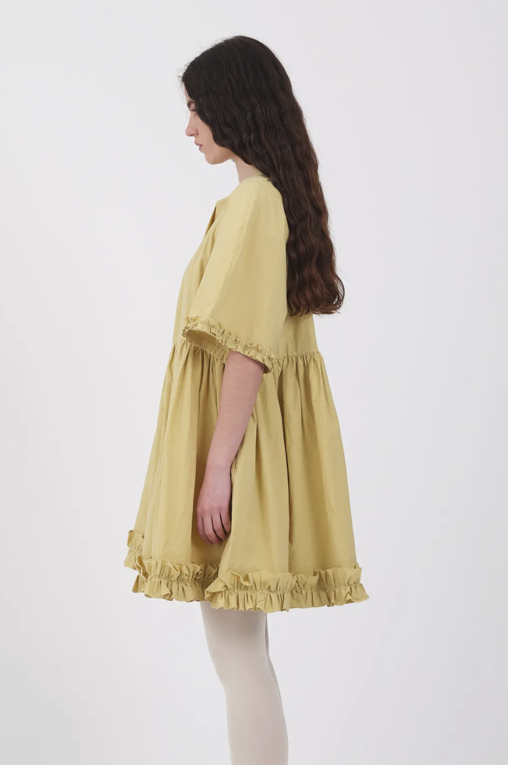 Japanese Crisp Cotton Delilah Frill Dress Celery