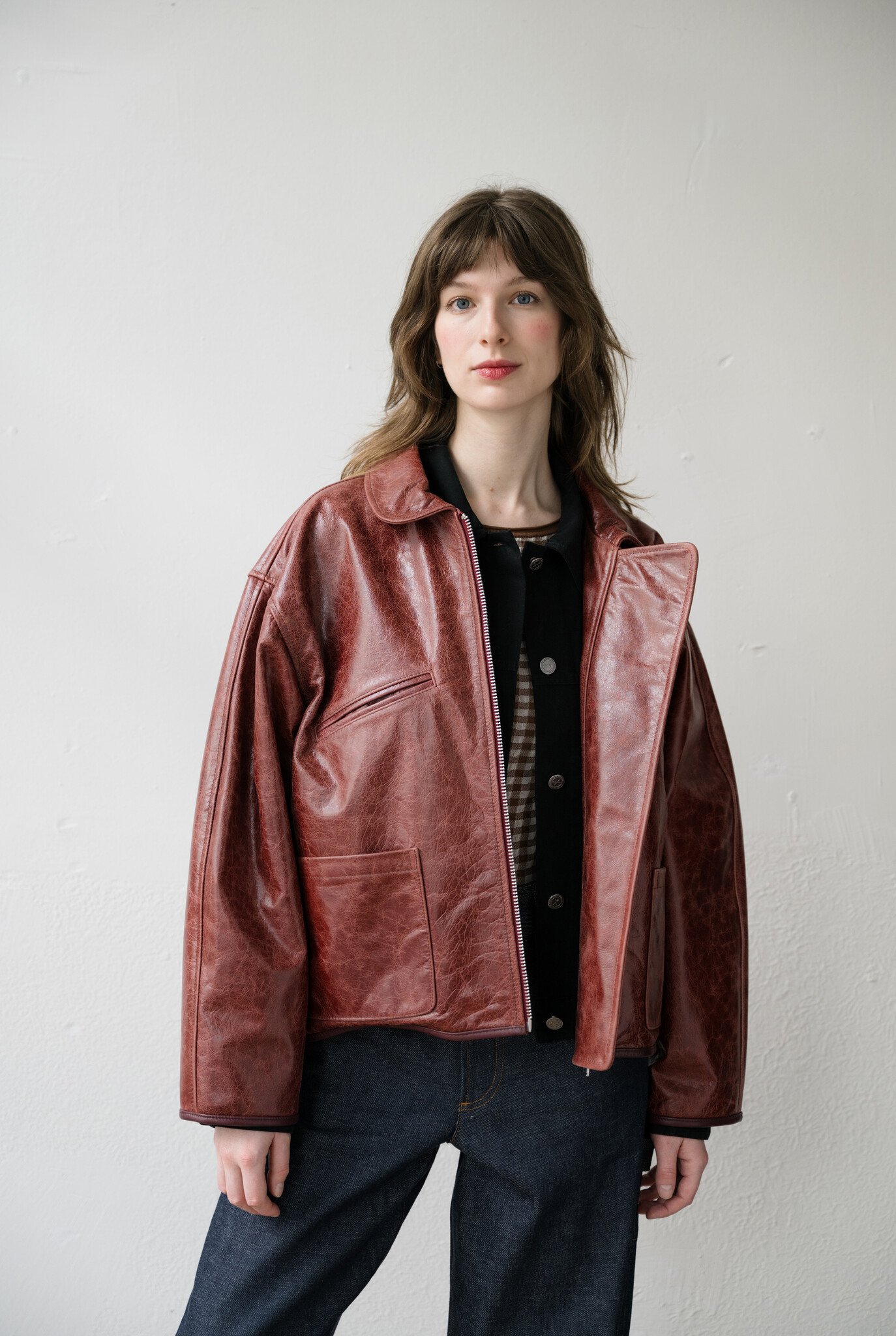 Leather Flying Jacket Burgundy