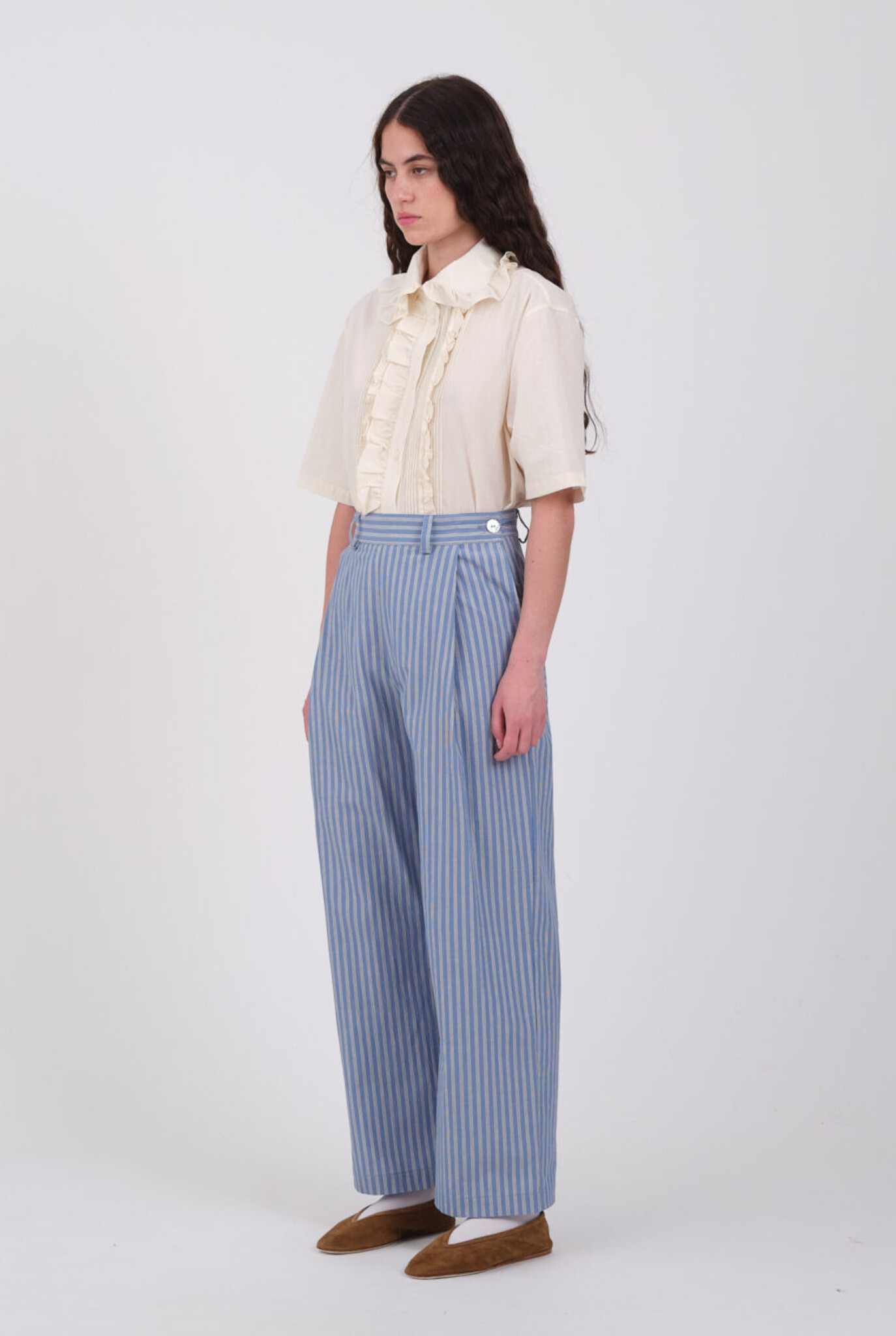 Japanese Striped Cotton Georgia Trouser Blue/White/Navy