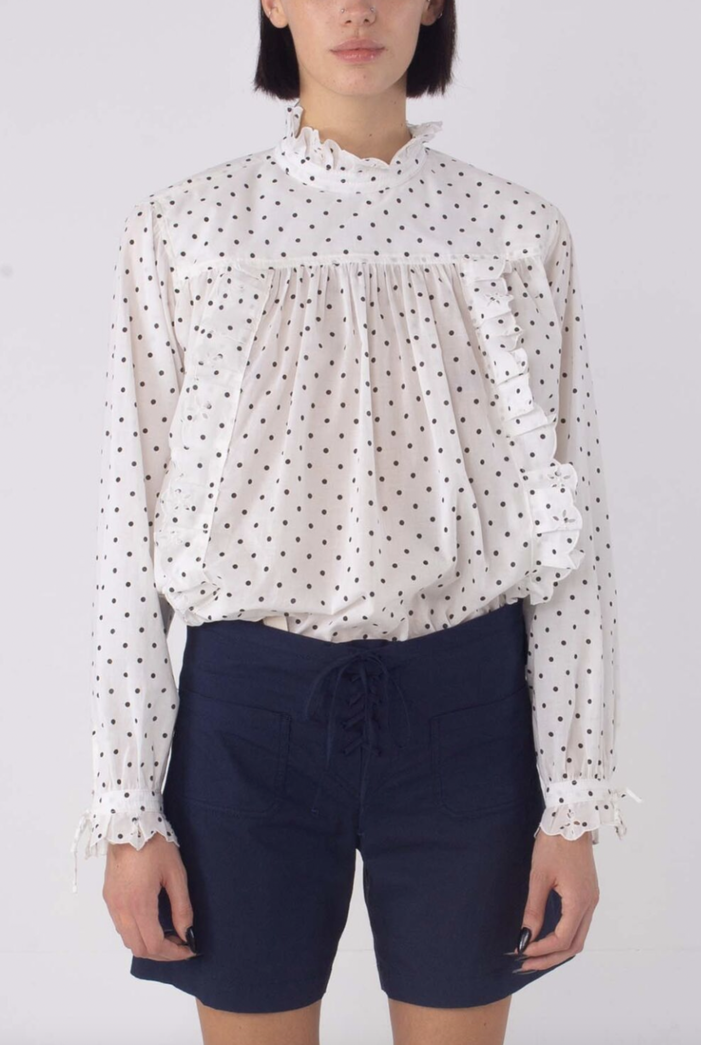 Ginette Spotty Cotton Blouse White/Black Spots