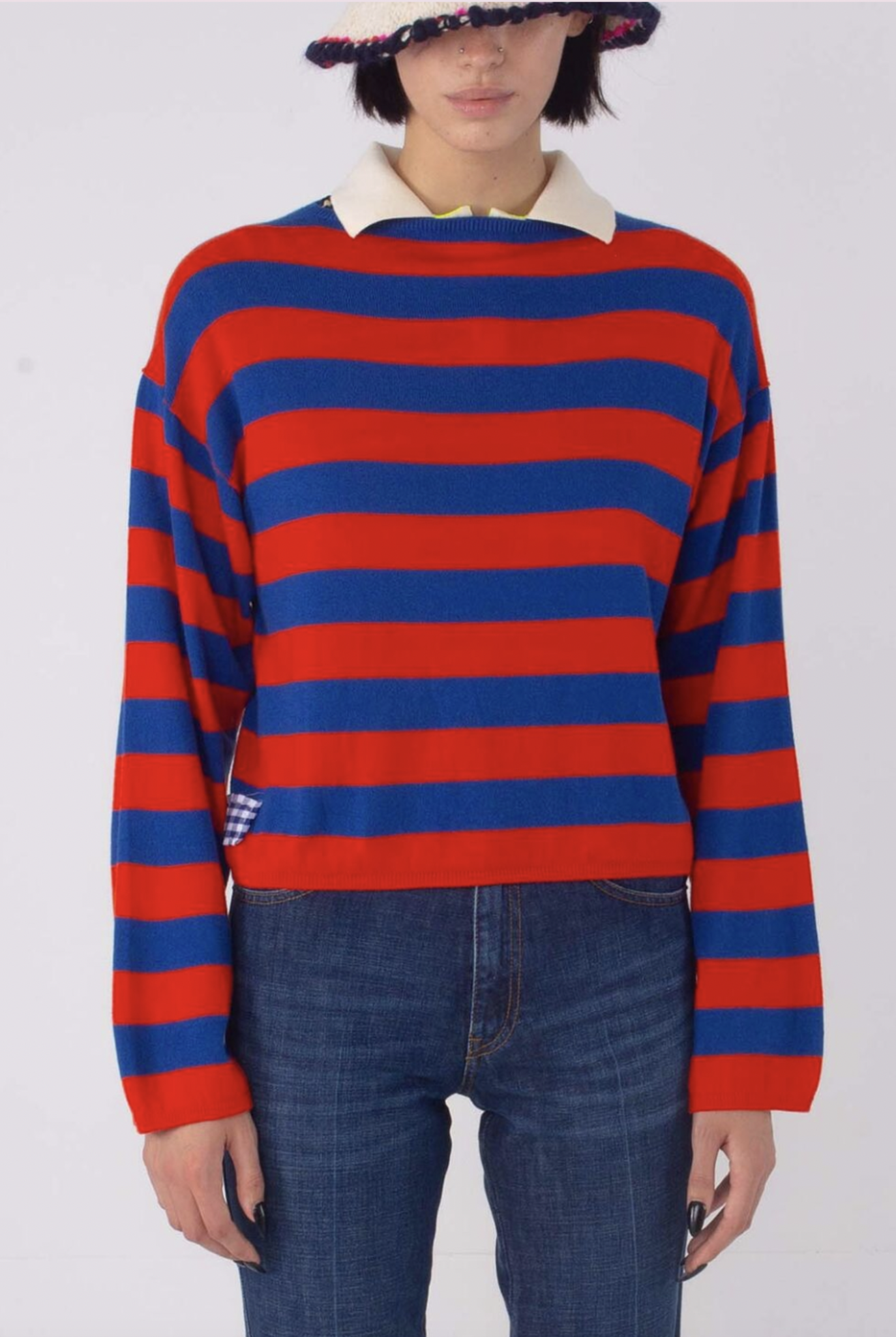 Laurent Fineweight Loose Fit Striped Sweater Red/Blue