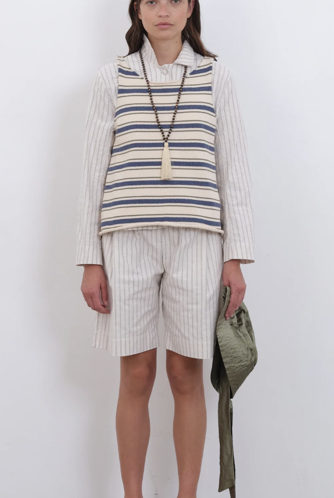Cotton Striped Knit Thea Top Merengue Khaki/Tahiti Stripe