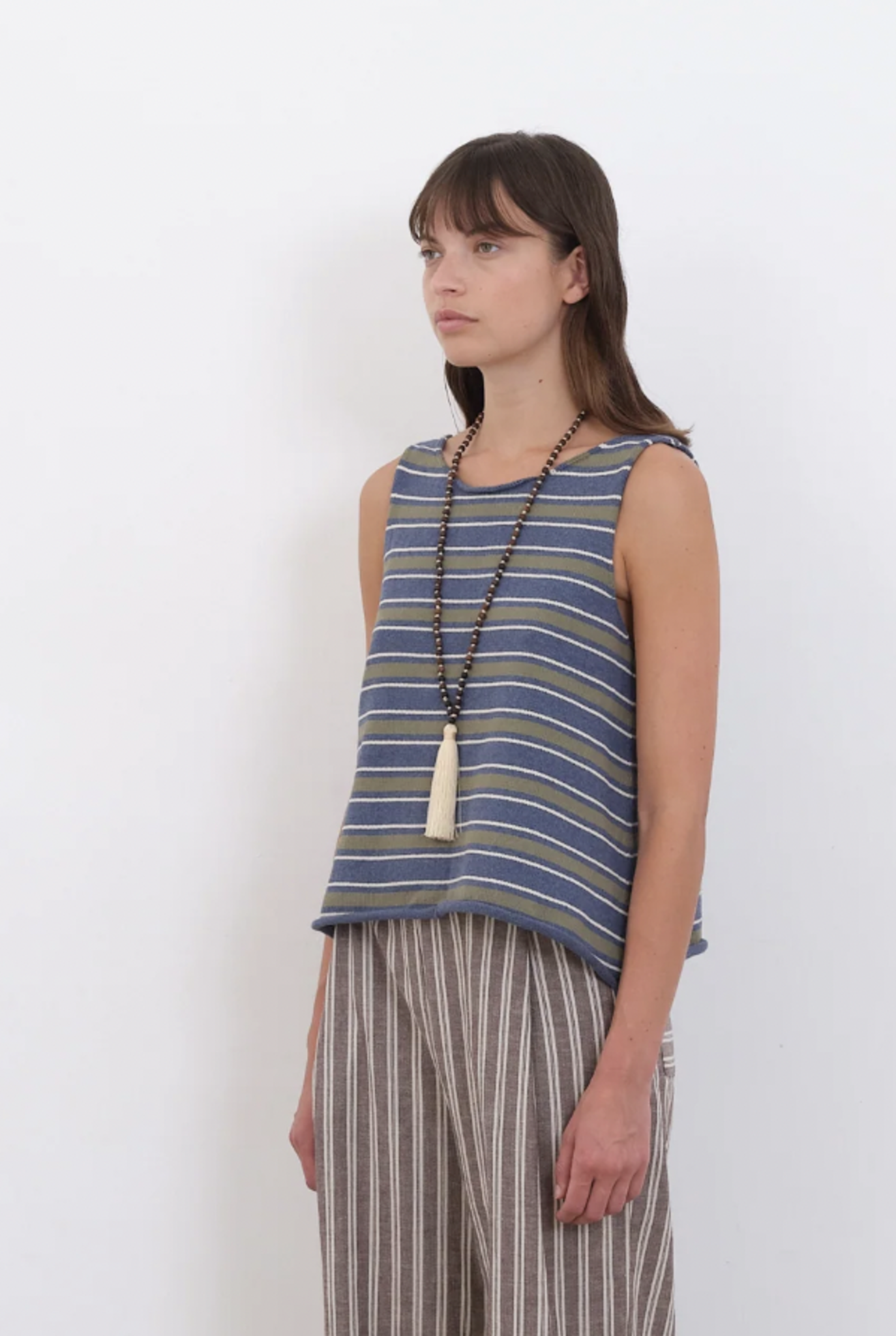 Cotton Striped Knit Thea Top Tahiti Khaki/Merengue Stripe