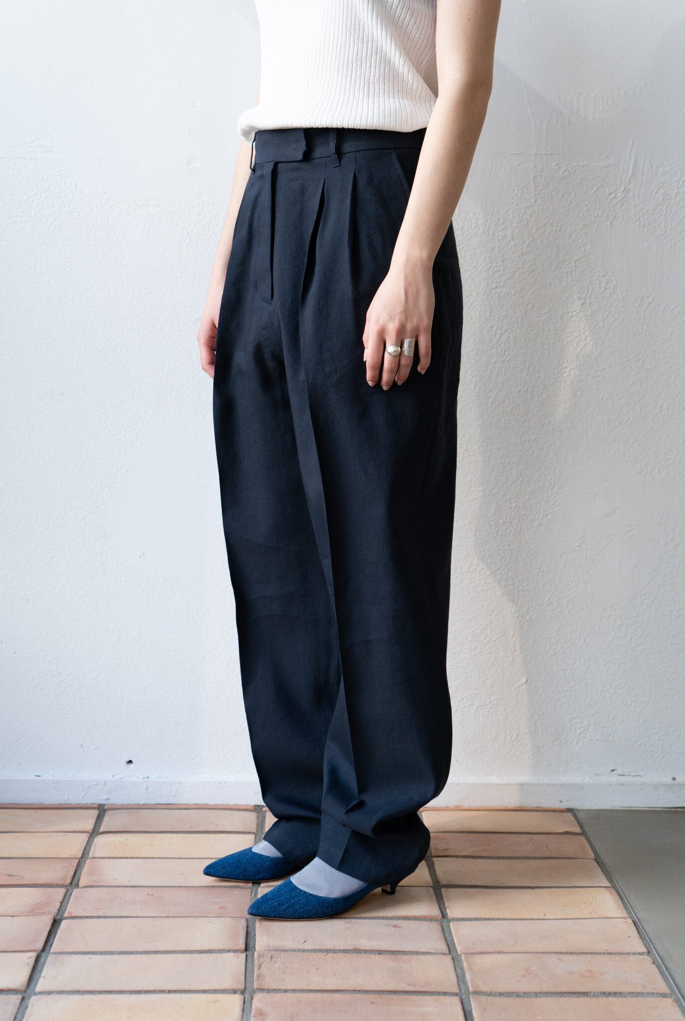 Wool Linen Slacks Pants Navy