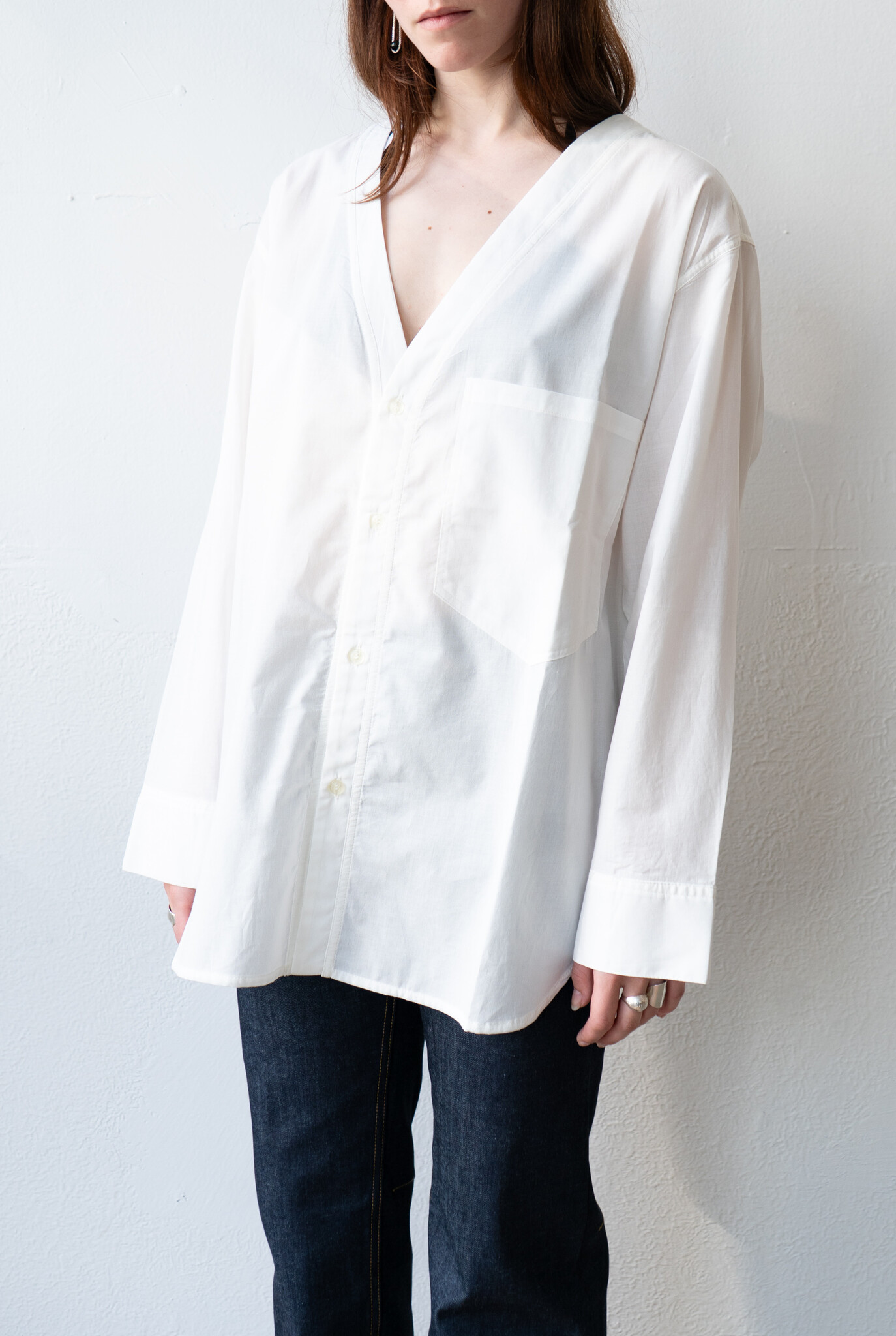 V Blouse Off White Voile Cotton
