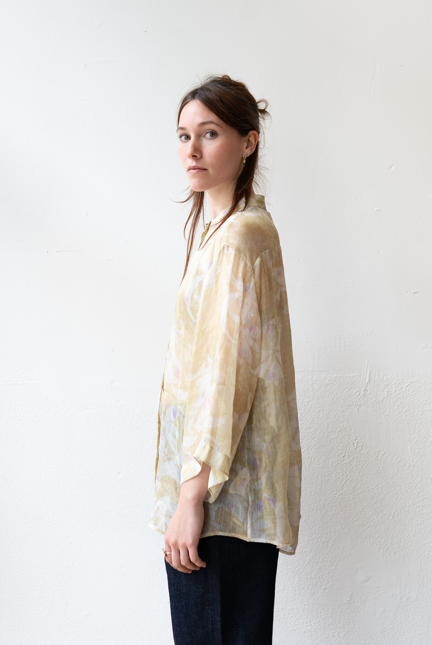 Secret Lily Print Linen Silk Gauze shirt Clorofilla