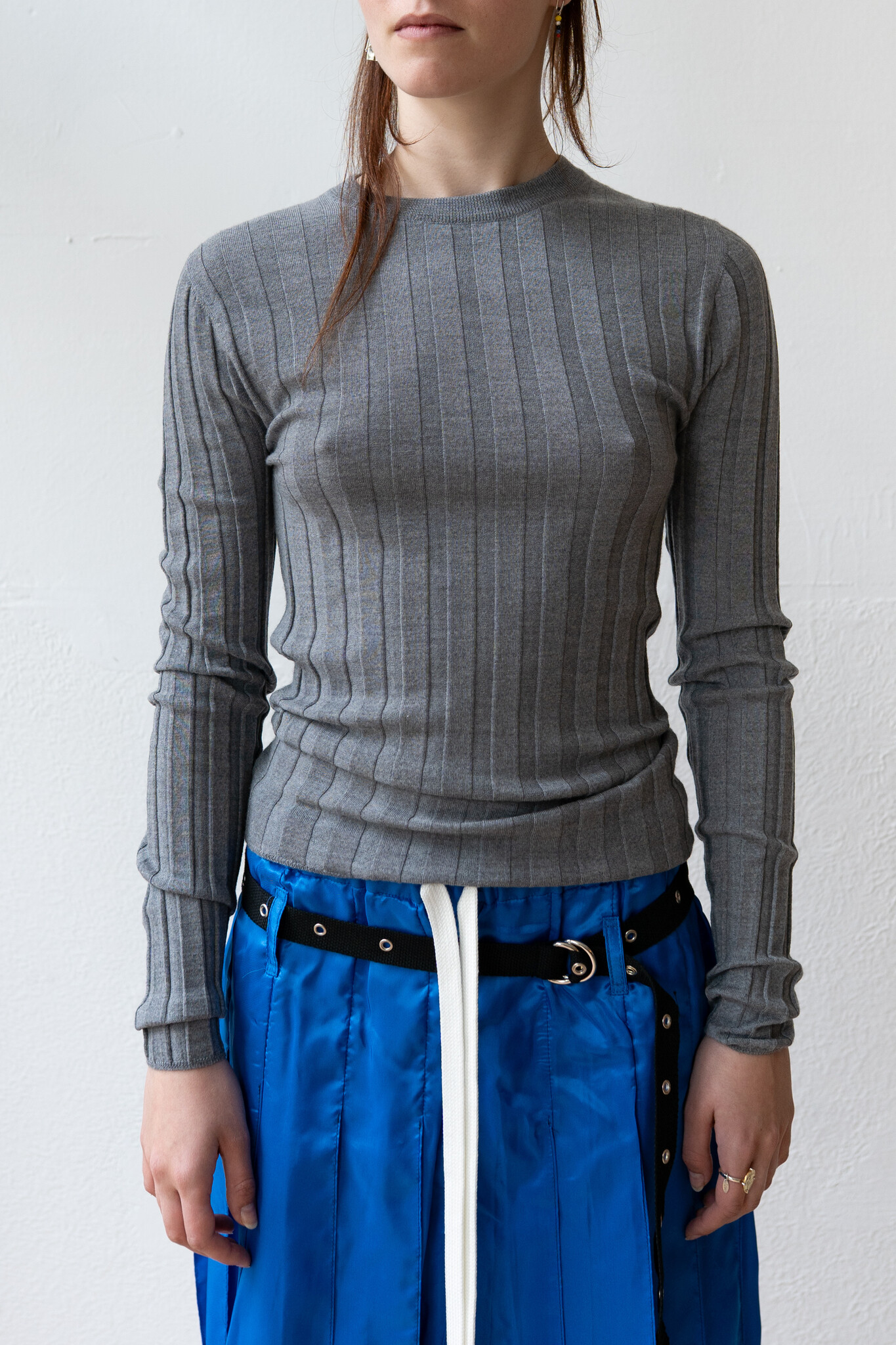 Merino Ribbed Crewneck Grey