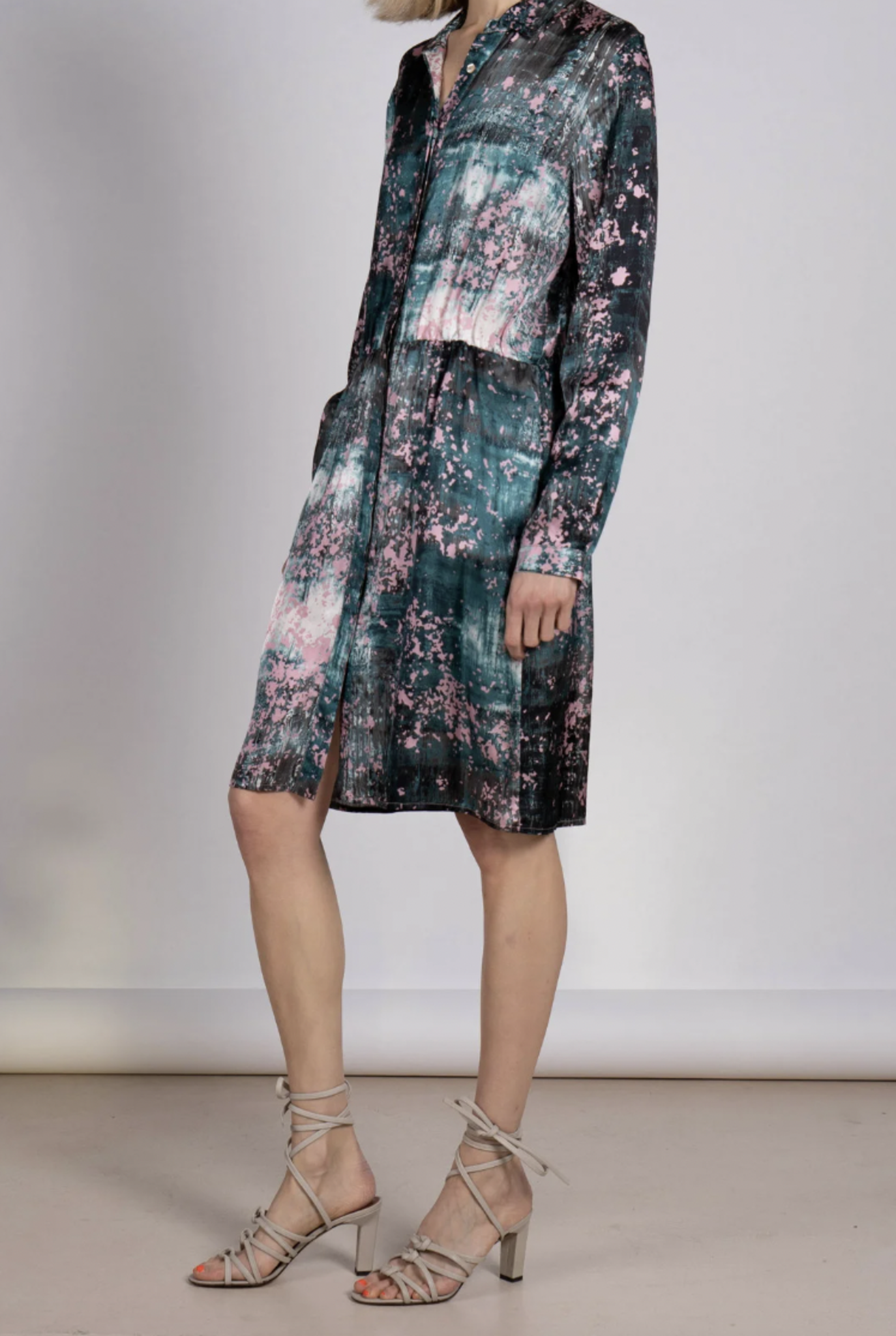 Print dress green pink