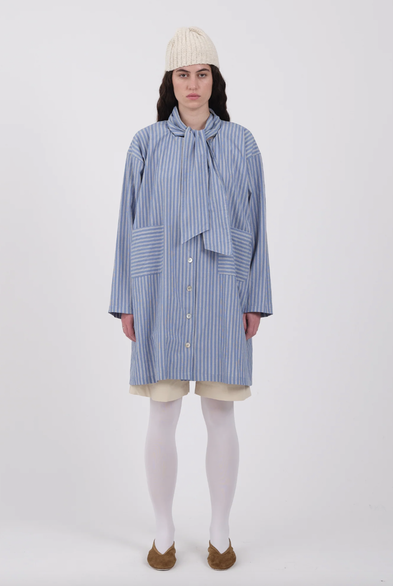 Japanese Striped Cotton Dorothy Dress Blue/White/Navy