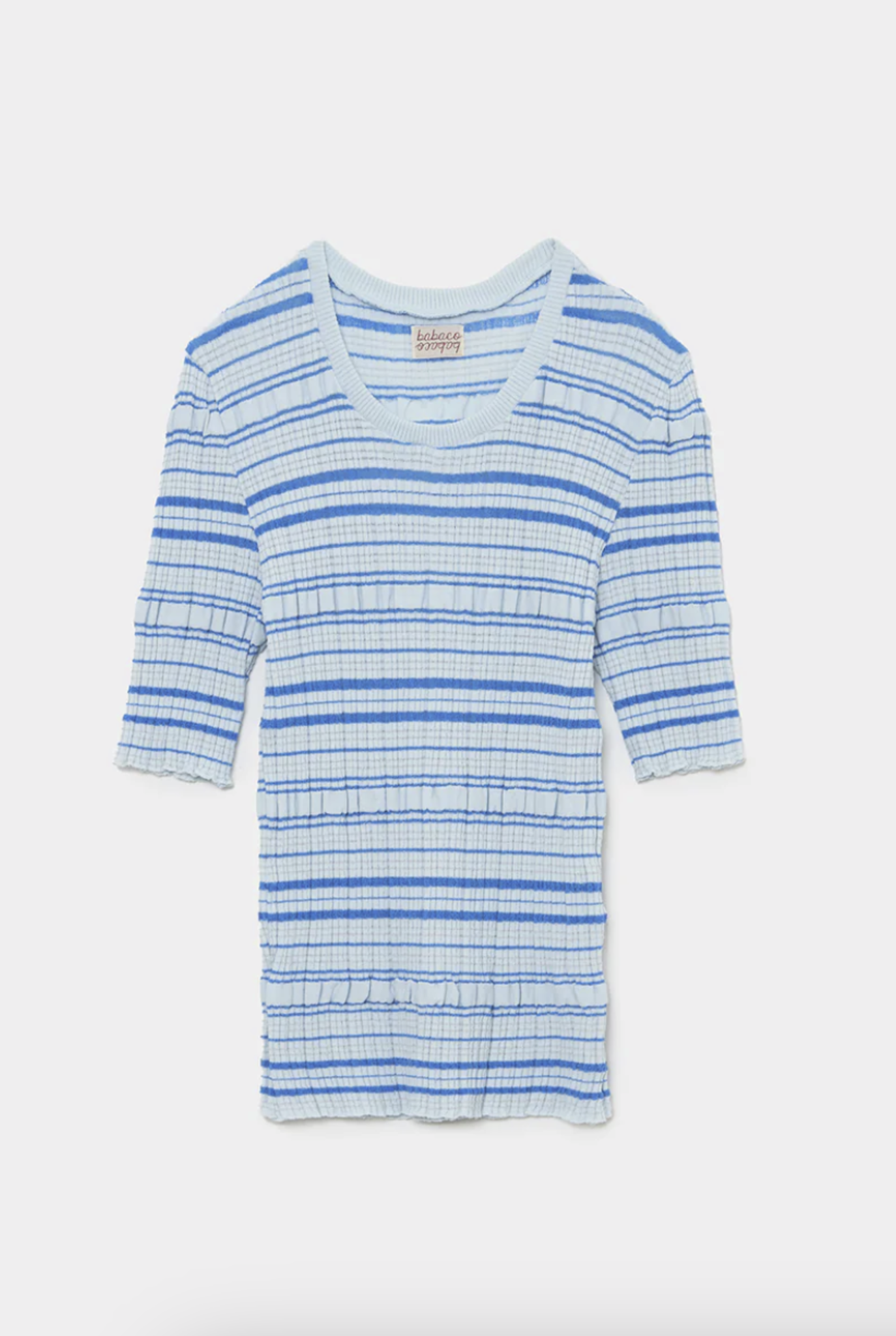 Stripe Rib half sleeve top light blue