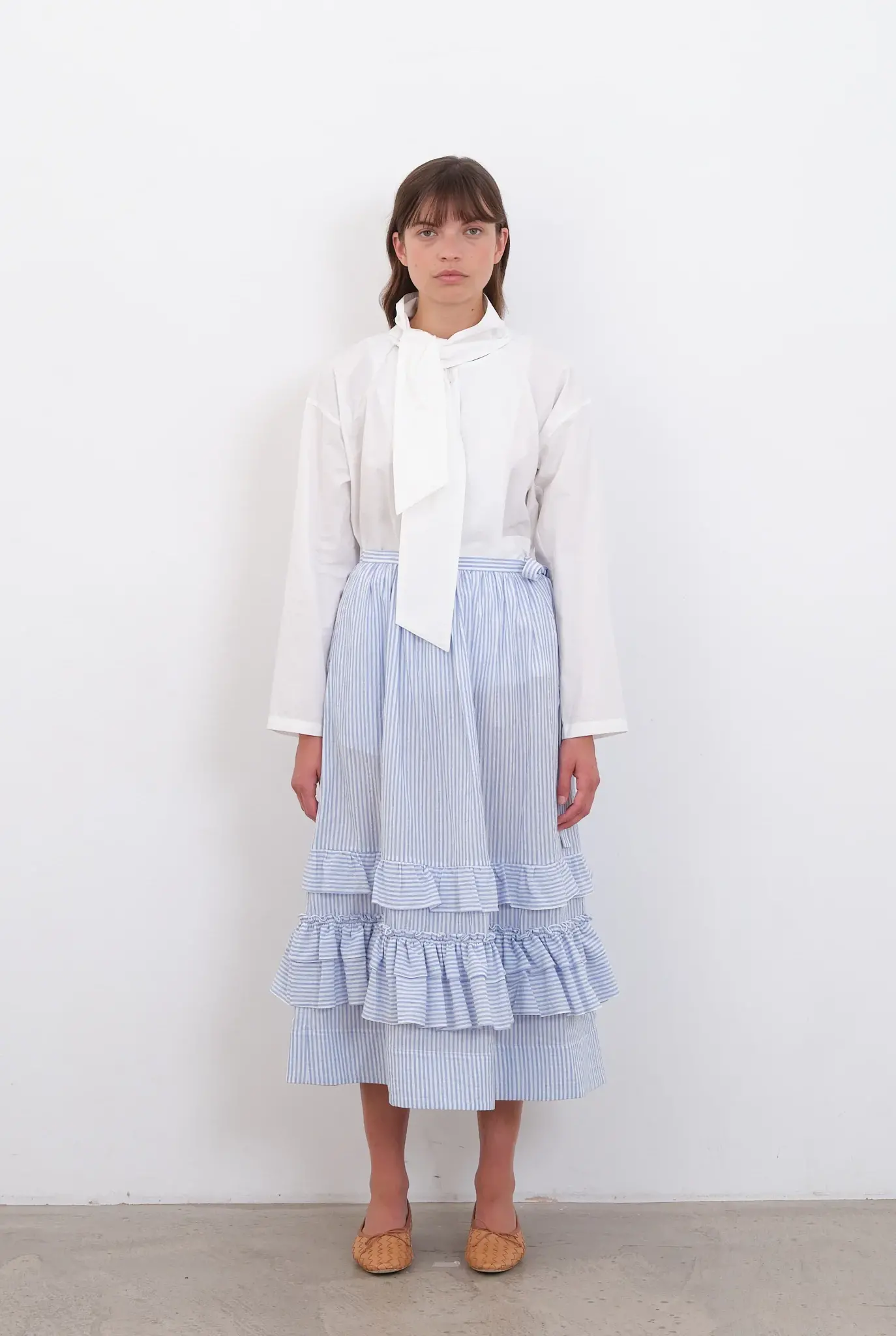 Japanese Mugwasher Stripe Betsy Skirt Sky/Ecru