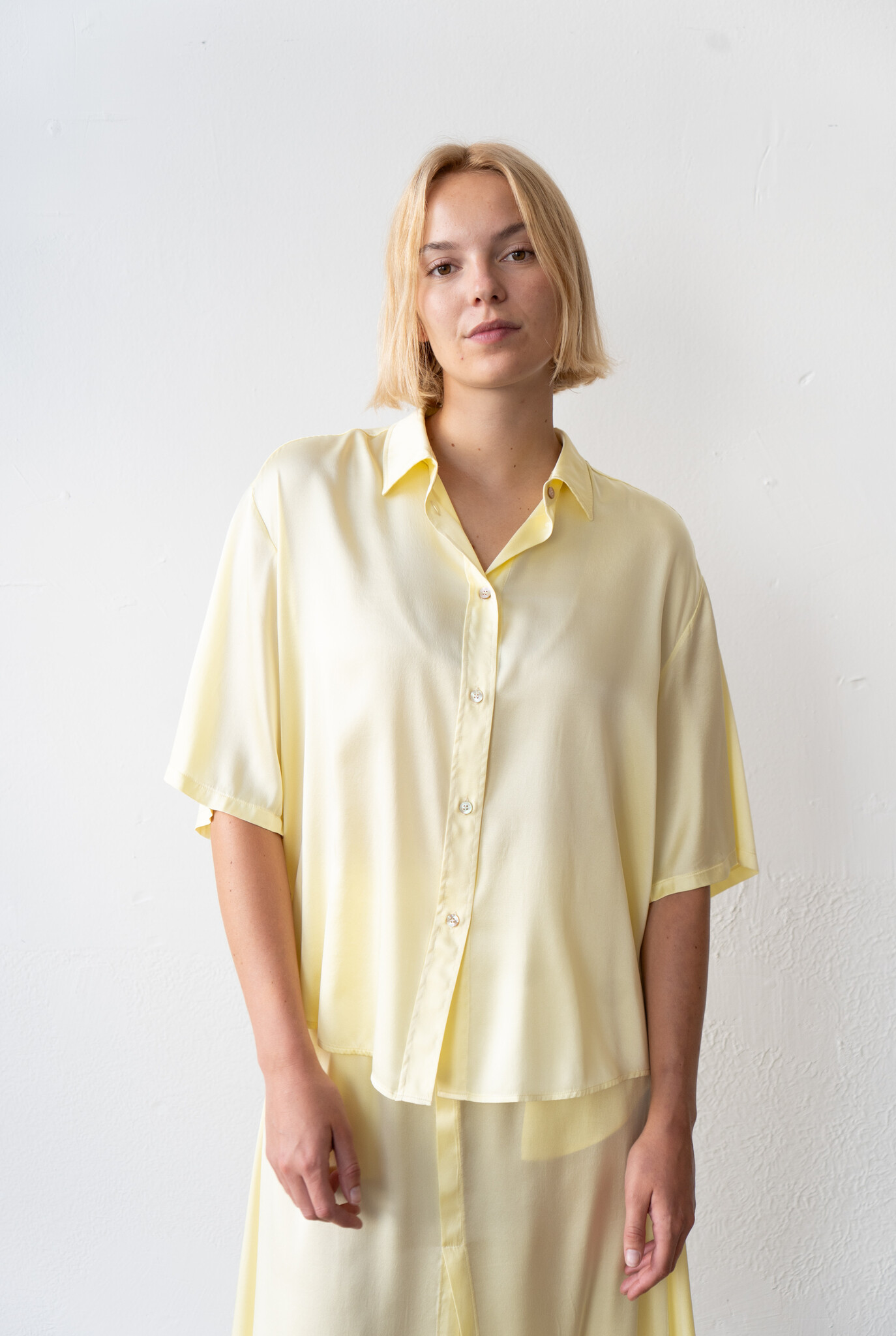 Half Sleeve Shirt Silk Satin Daffodil