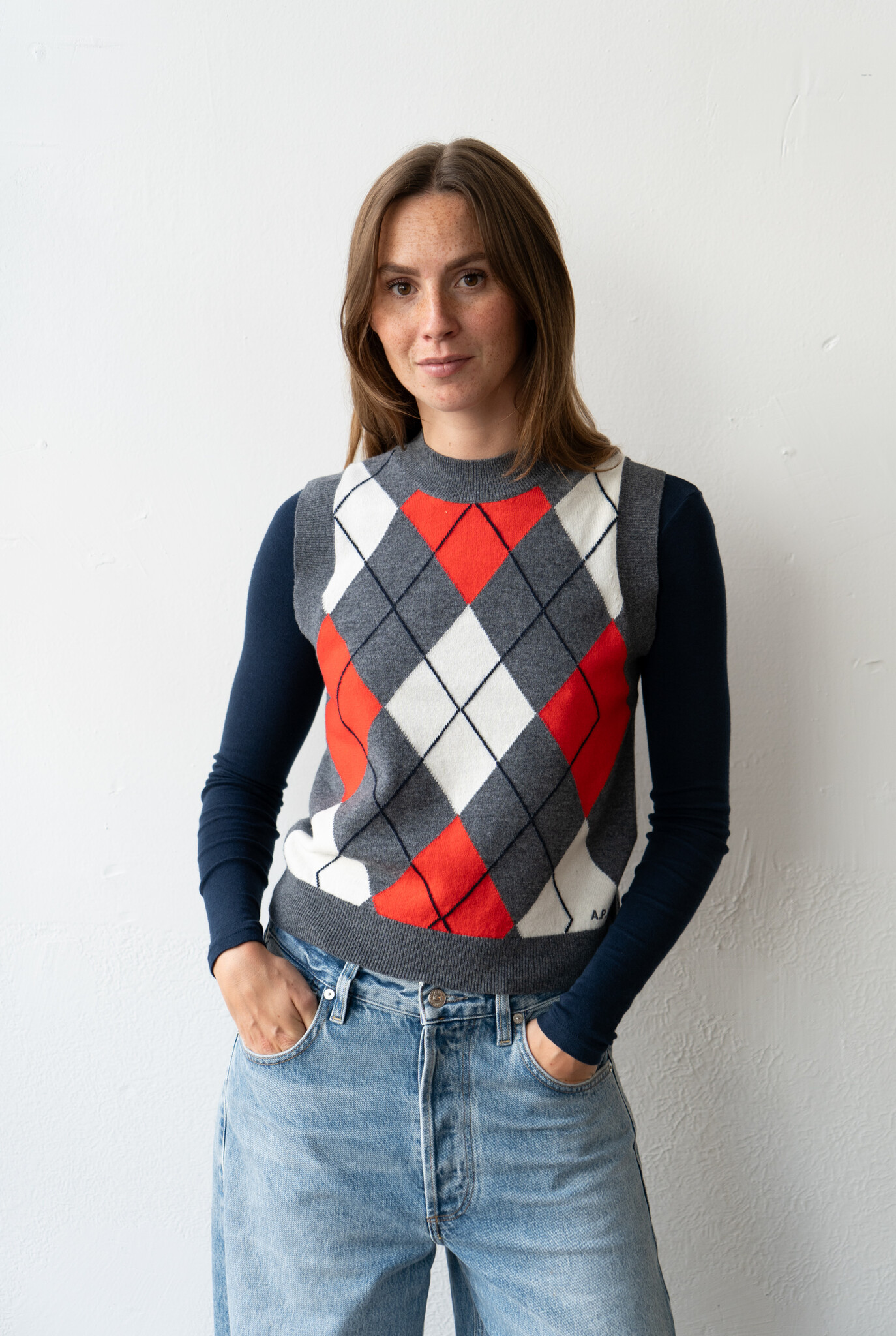 Gilet Pia grey argyle pattern