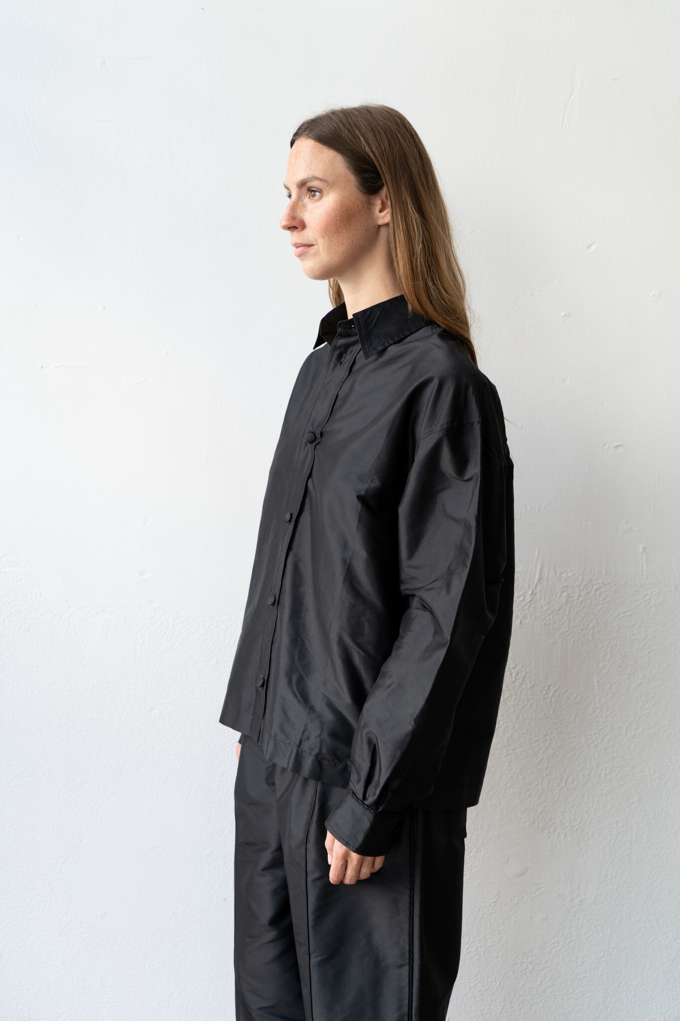 Silk Dupion Dennis Shirt With Trim Black