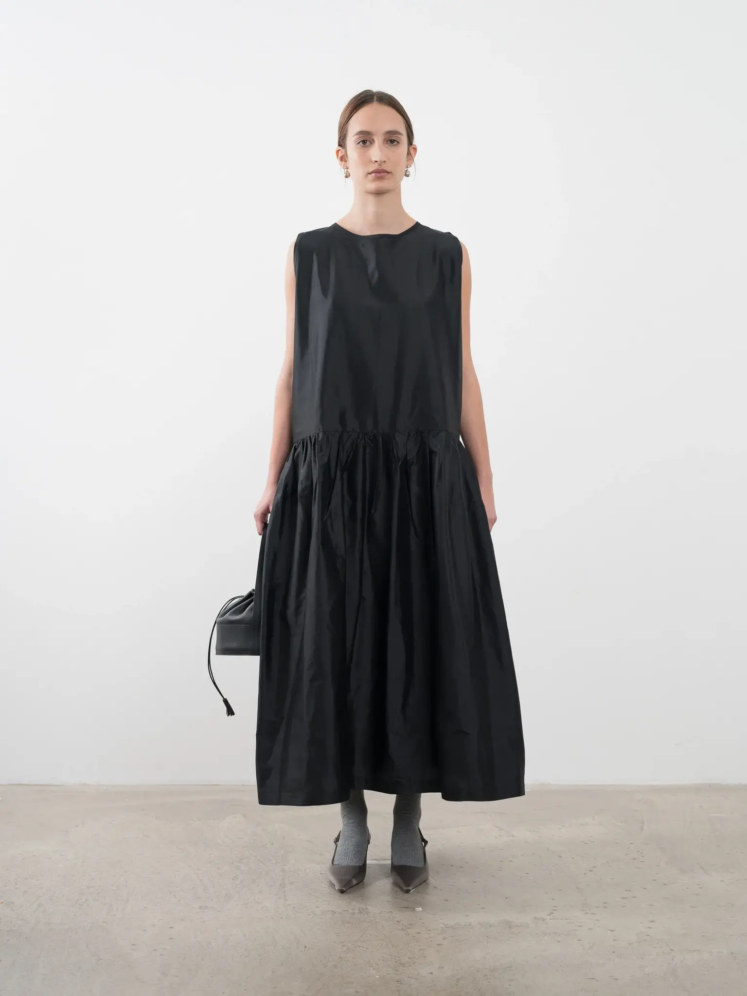 Silk Dupion Gathered Isabella Dress Black