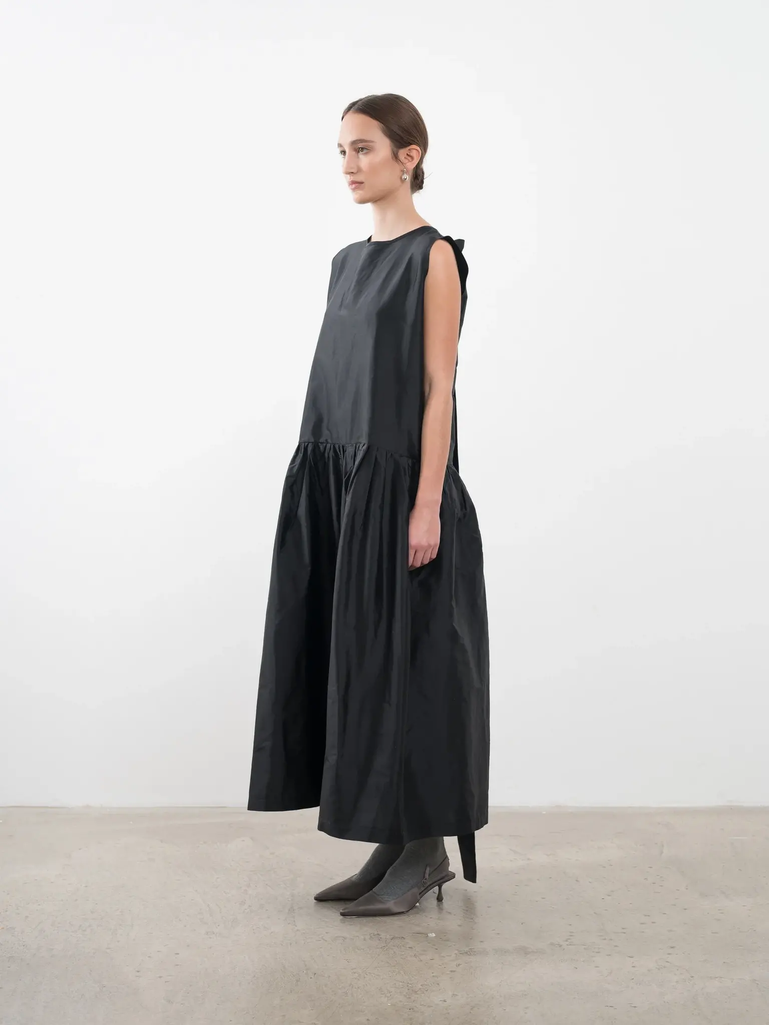 Silk Dupion Gathered Isabella Dress Black