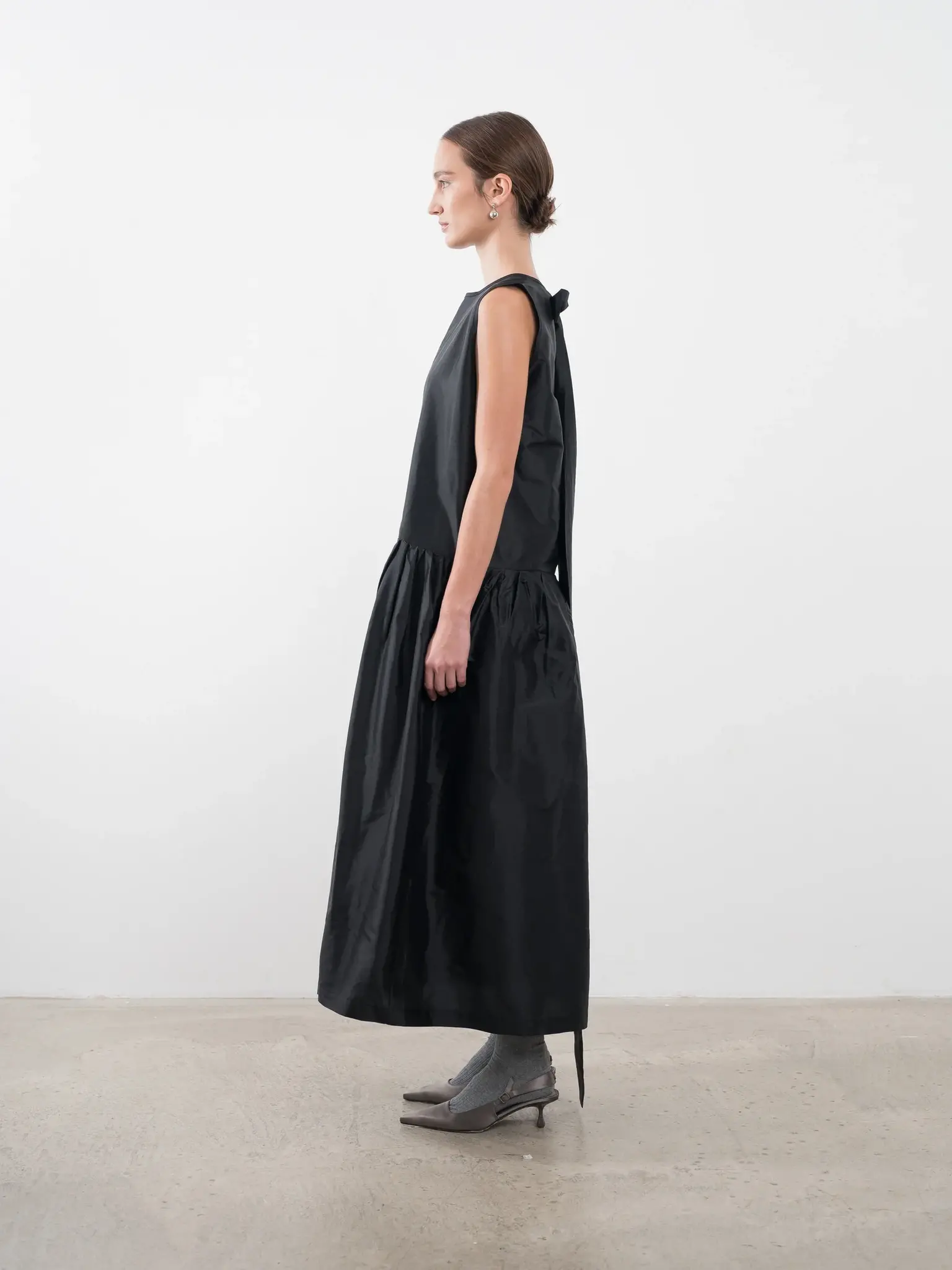 Silk Dupion Gathered Isabella Dress Black