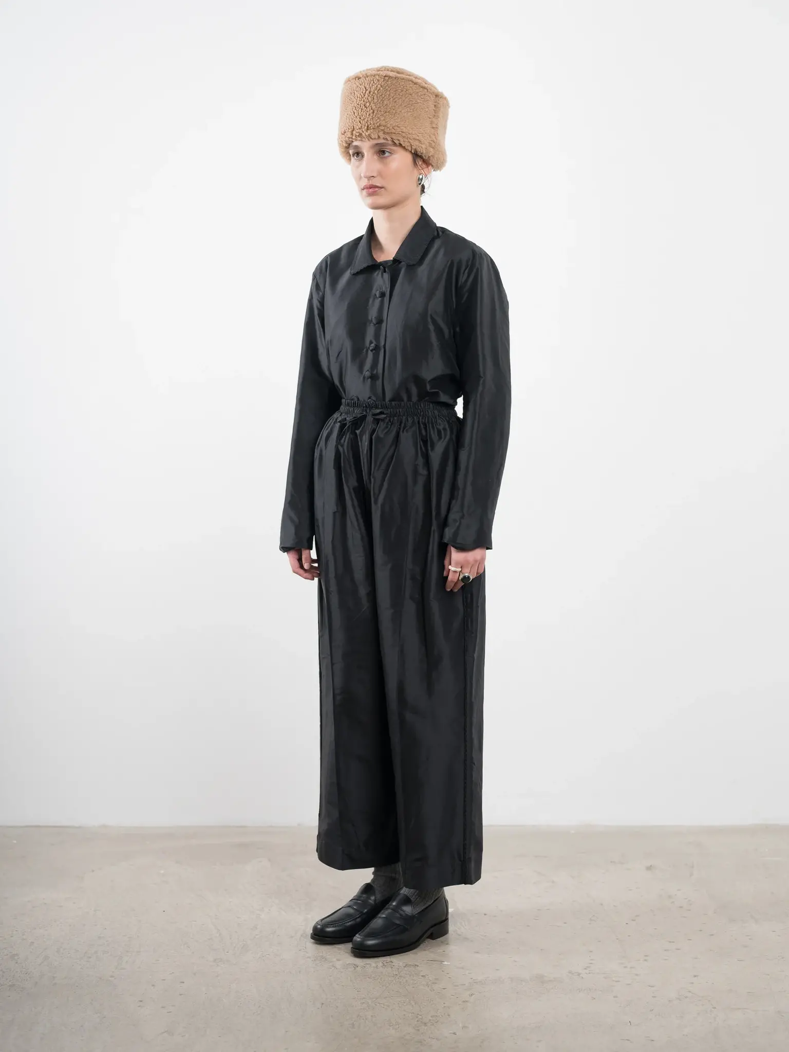 Silk Dupion Luna Trouser With Trim Black