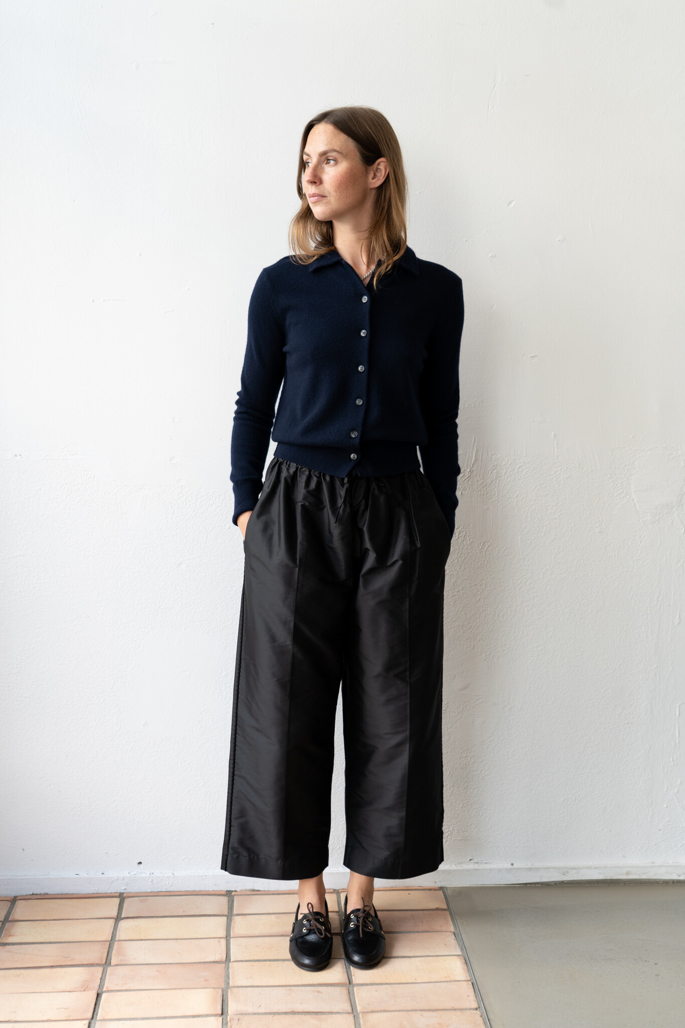 Silk Dupion Luna Trouser With Trim Black