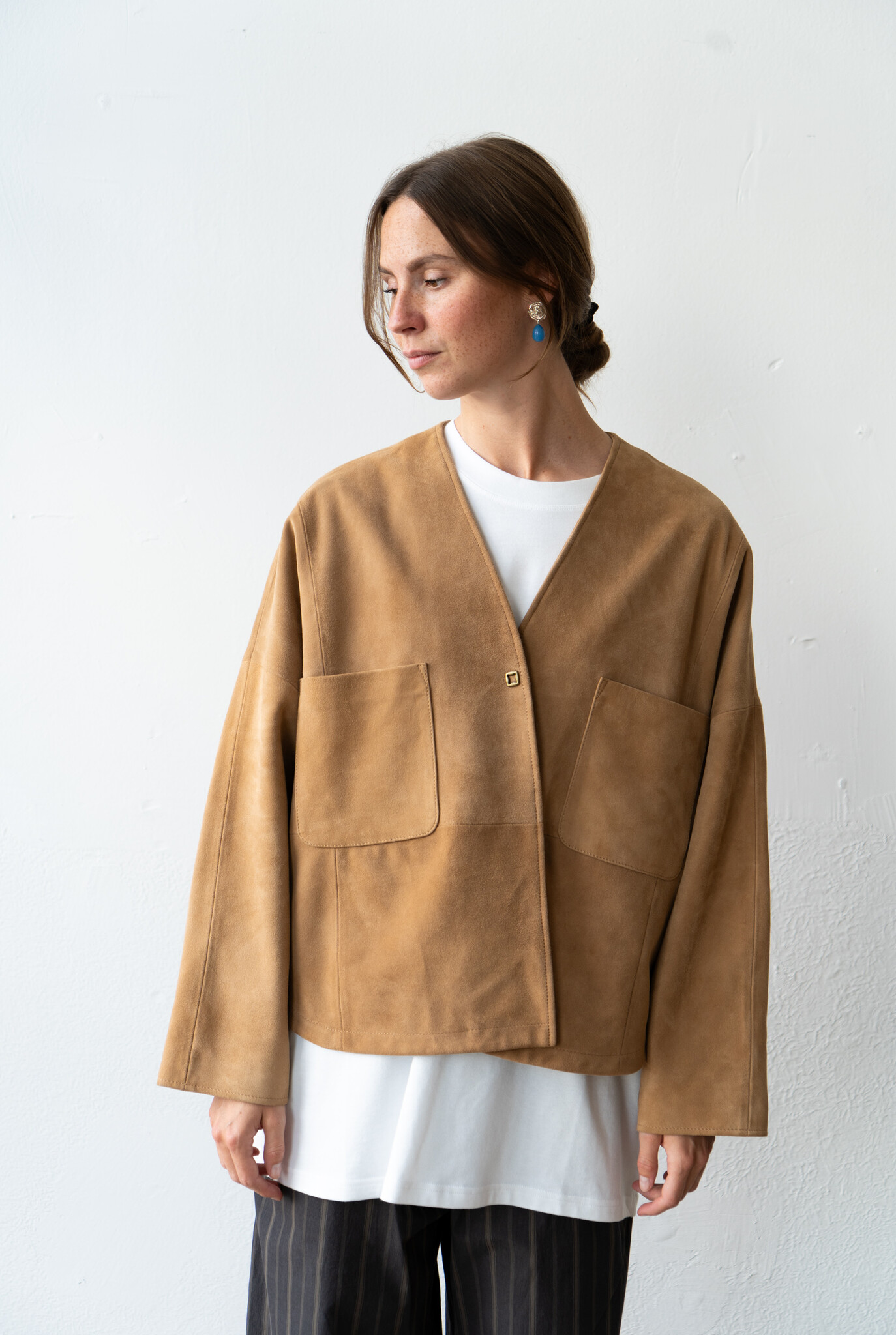 heavy suede kimono jacket camel