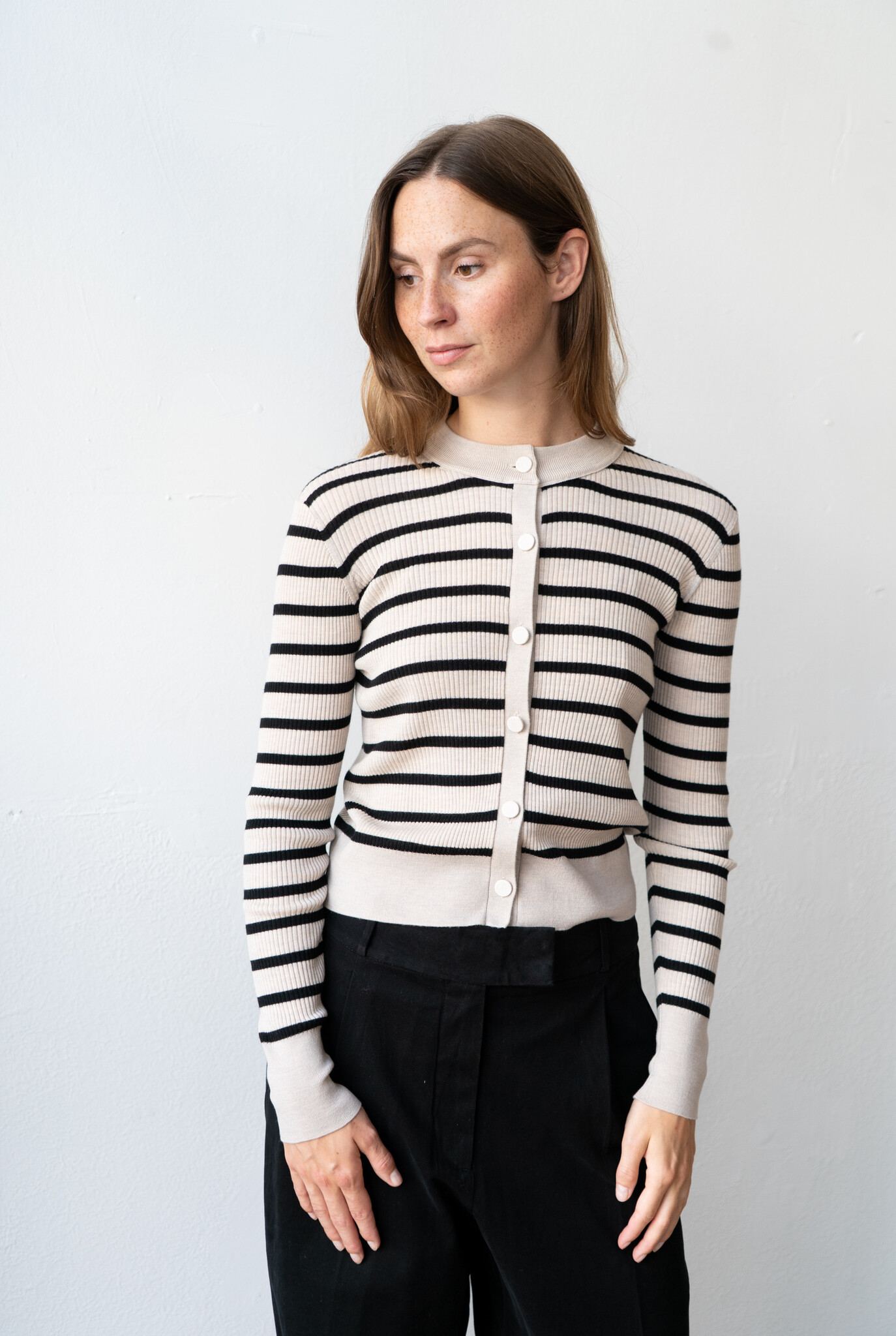 Merinos Superfine Stripe Small Juta Cardigan