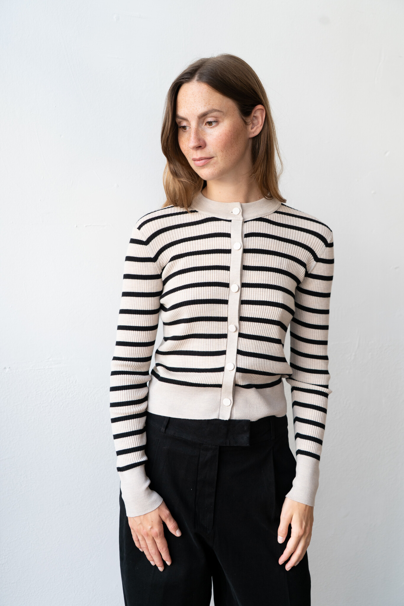 Merinos Superfine Stripe Small Juta Cardigan