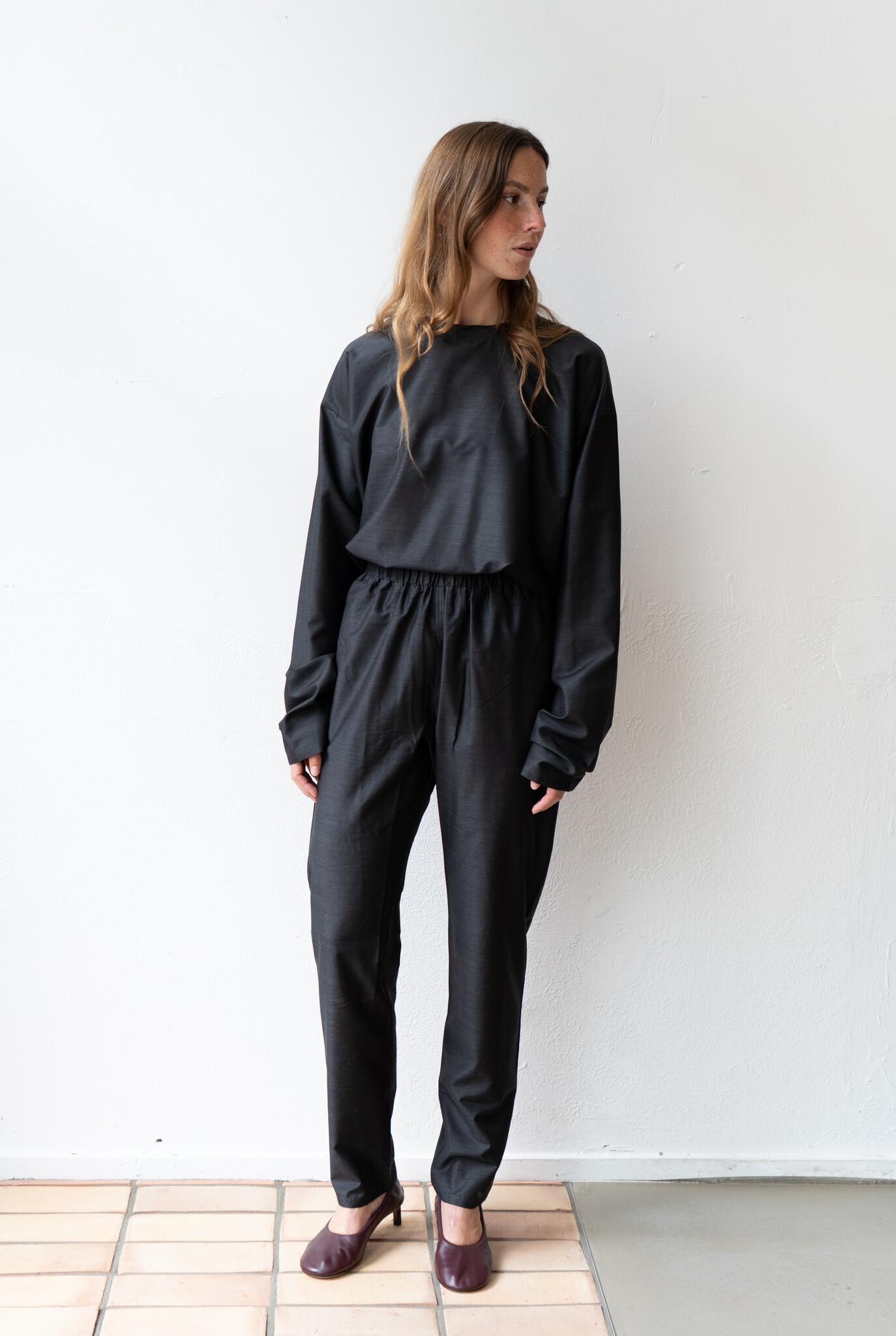 42 brown grey wool silk voile