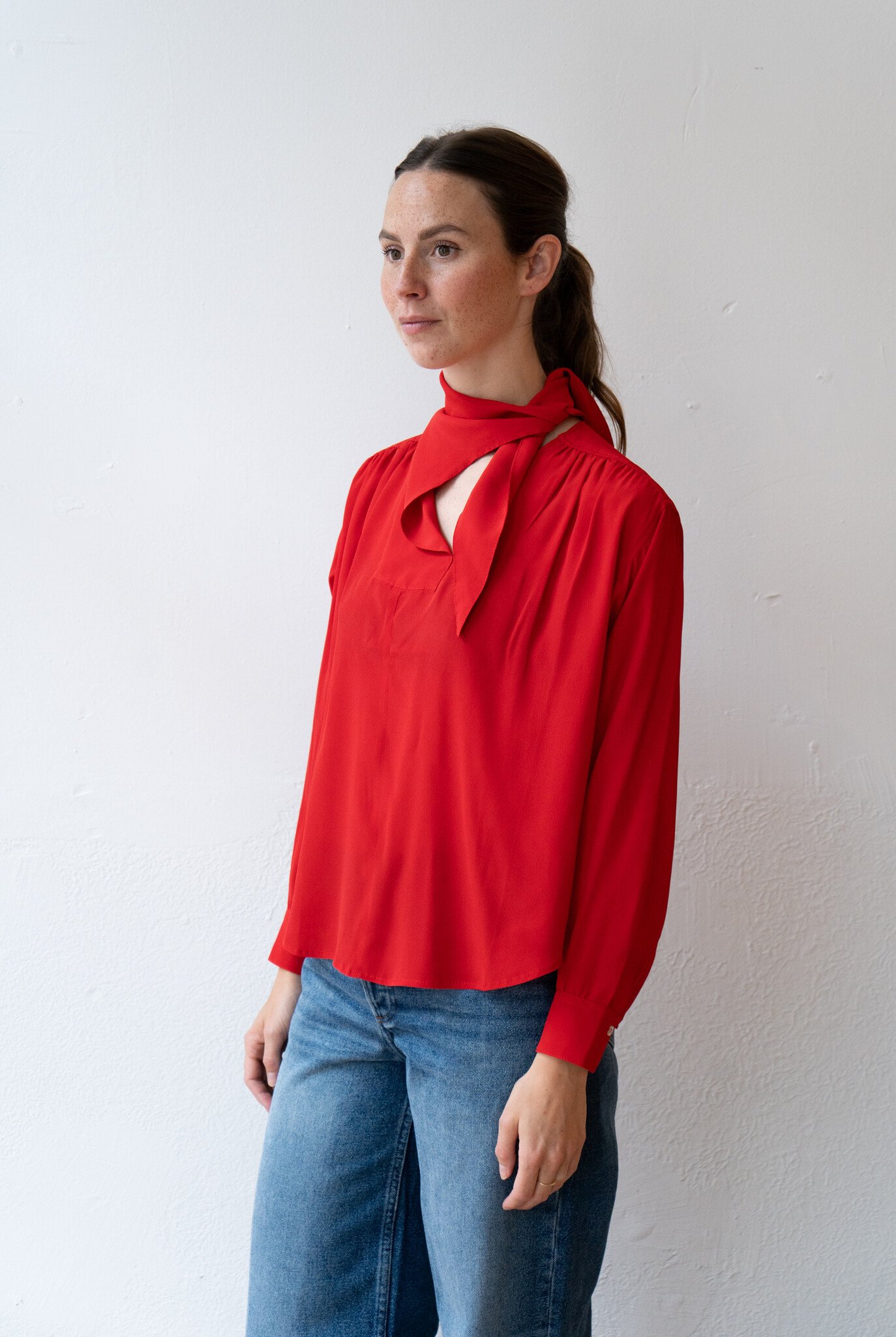 Nusch neck tie blouse red silk