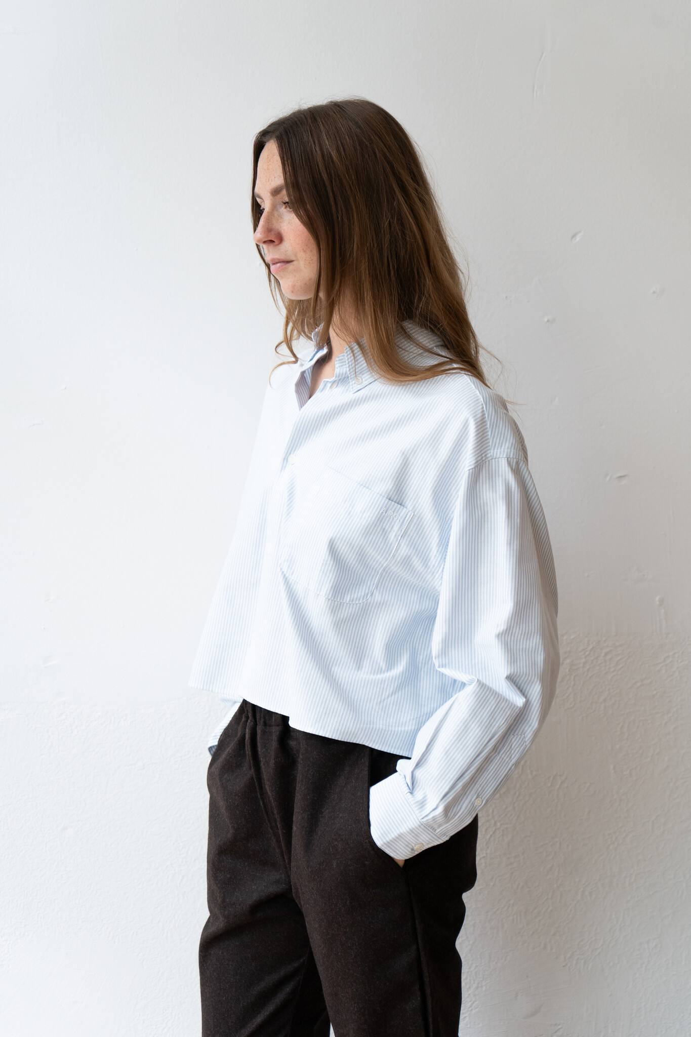 Sophia Button Down Logo Chemise Blue Fine Stripe