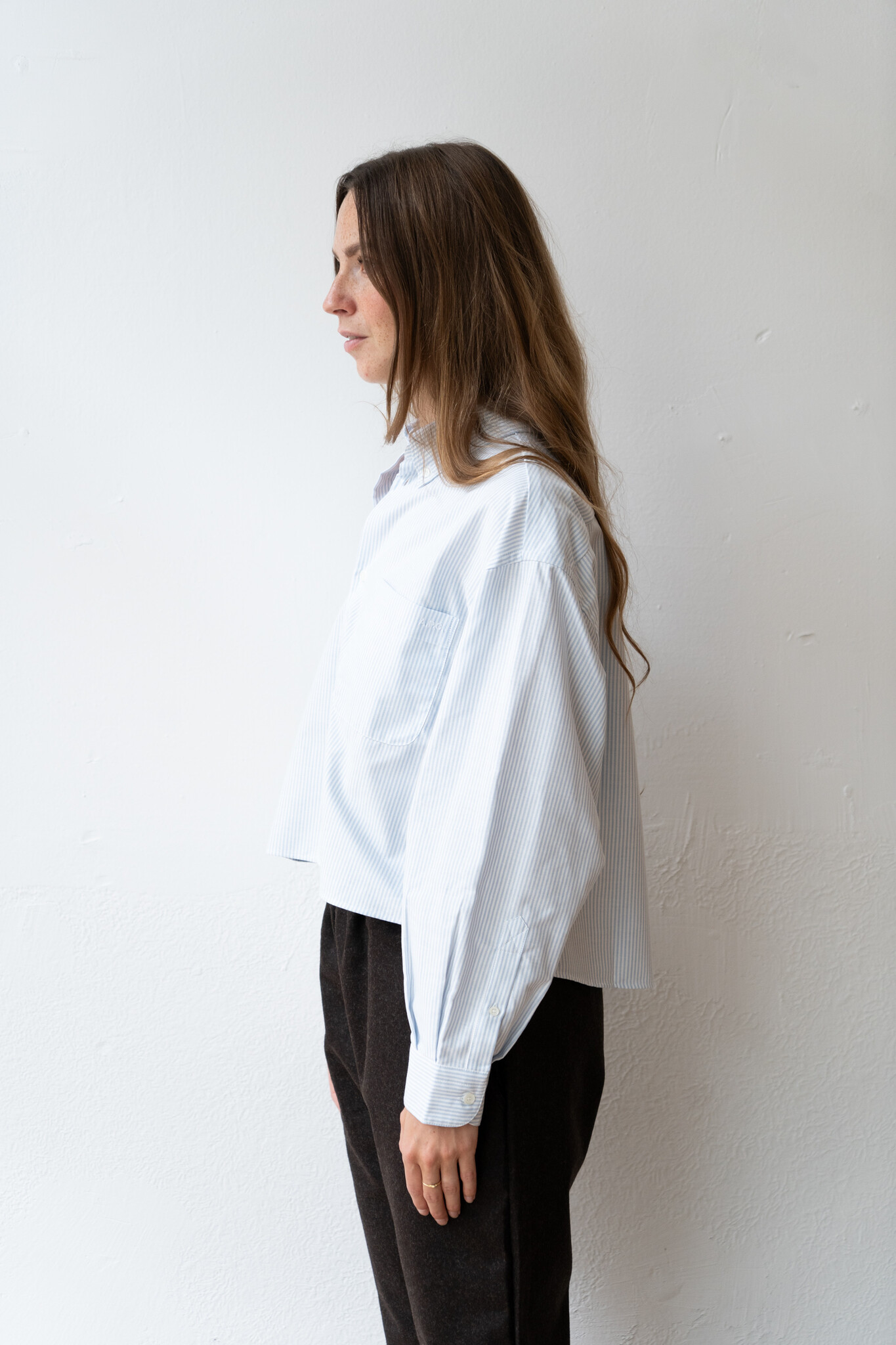 Sophia Button Down Logo Chemise Blue Fine Stripe